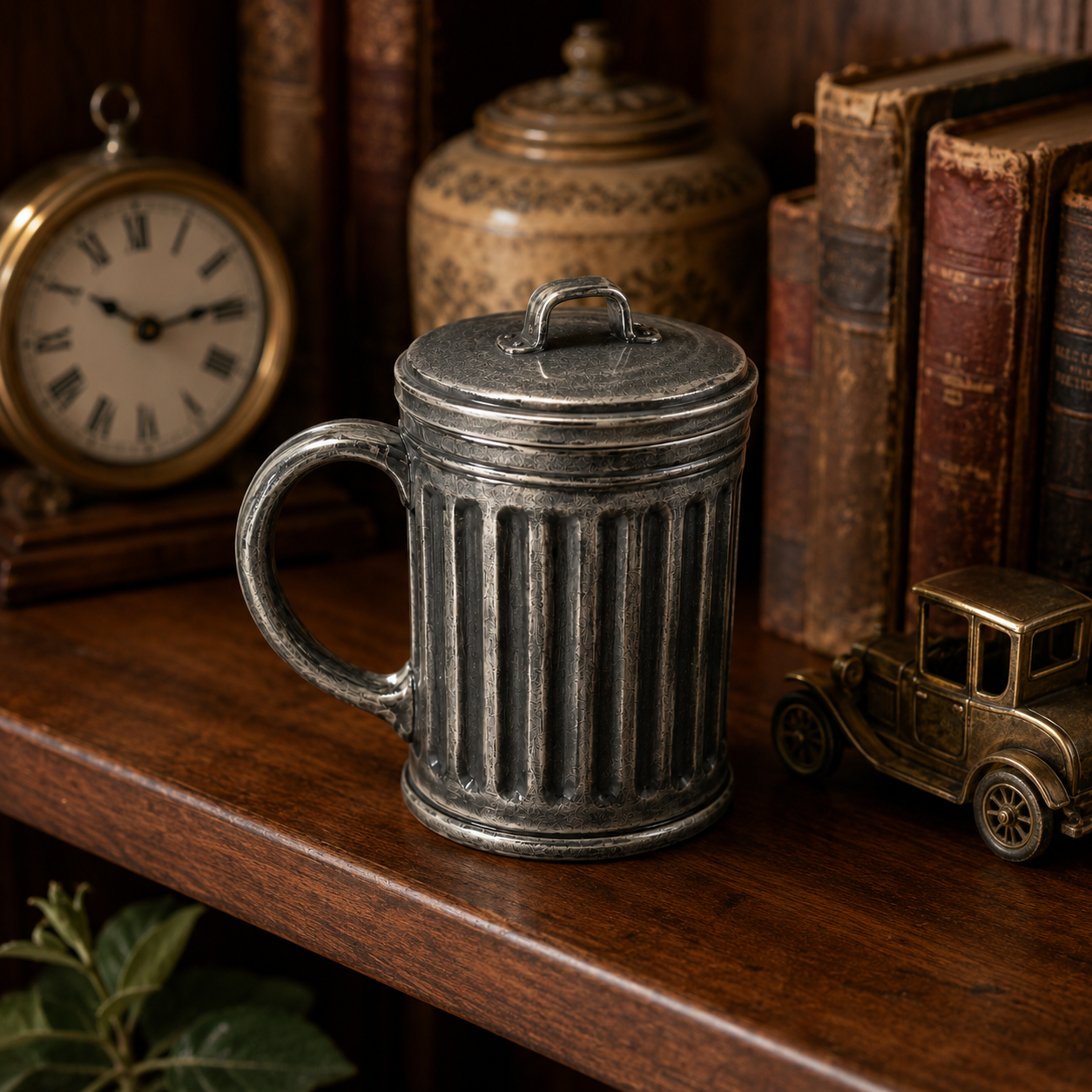 Vintage Trash Can Mug with Lid