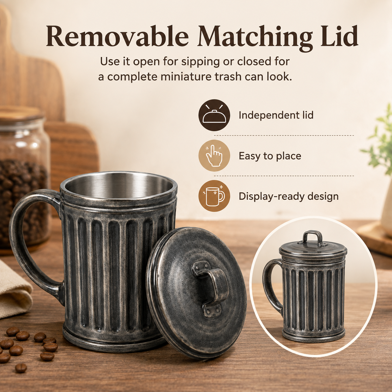 Vintage Trash Can Mug with Lid