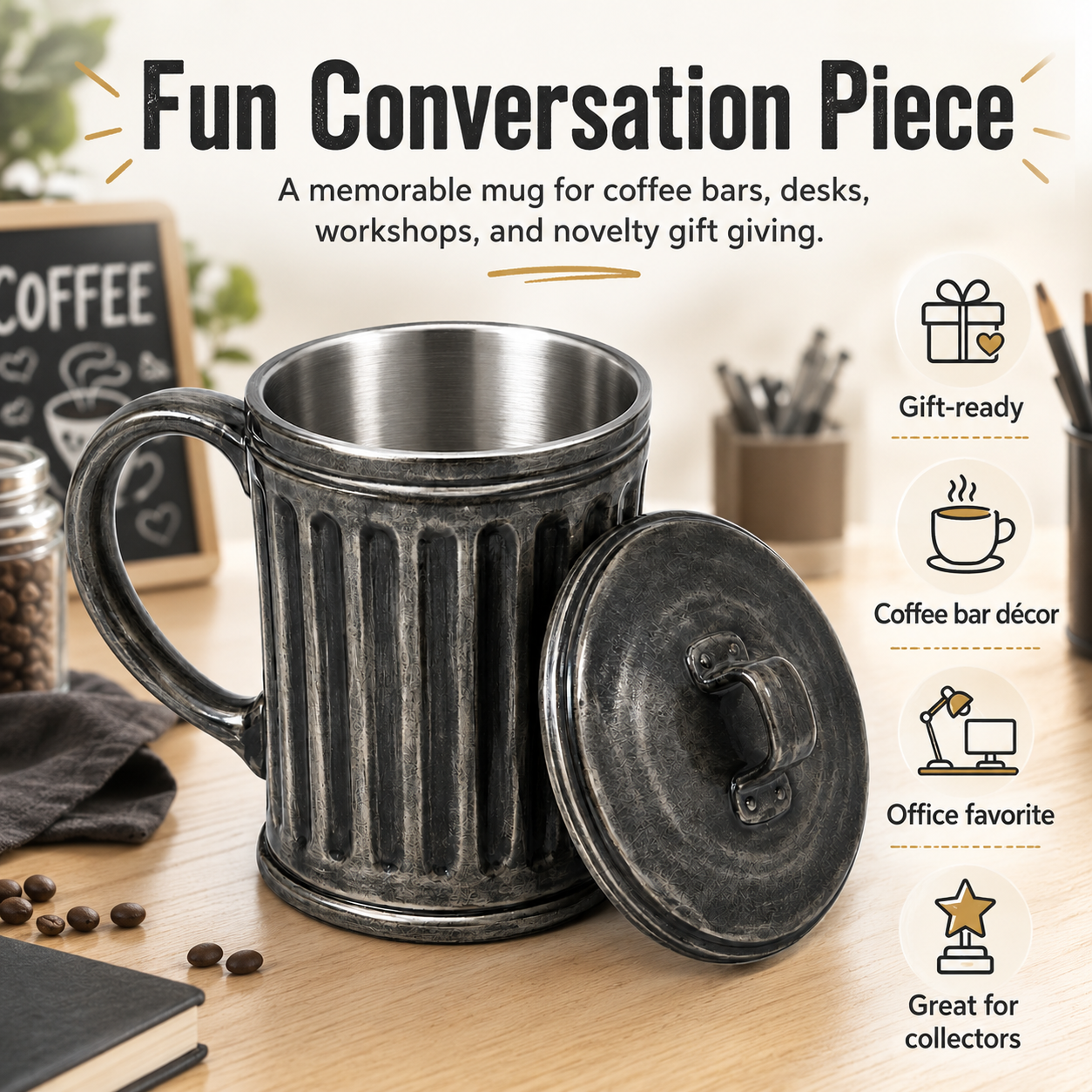 Vintage Trash Can Mug with Lid