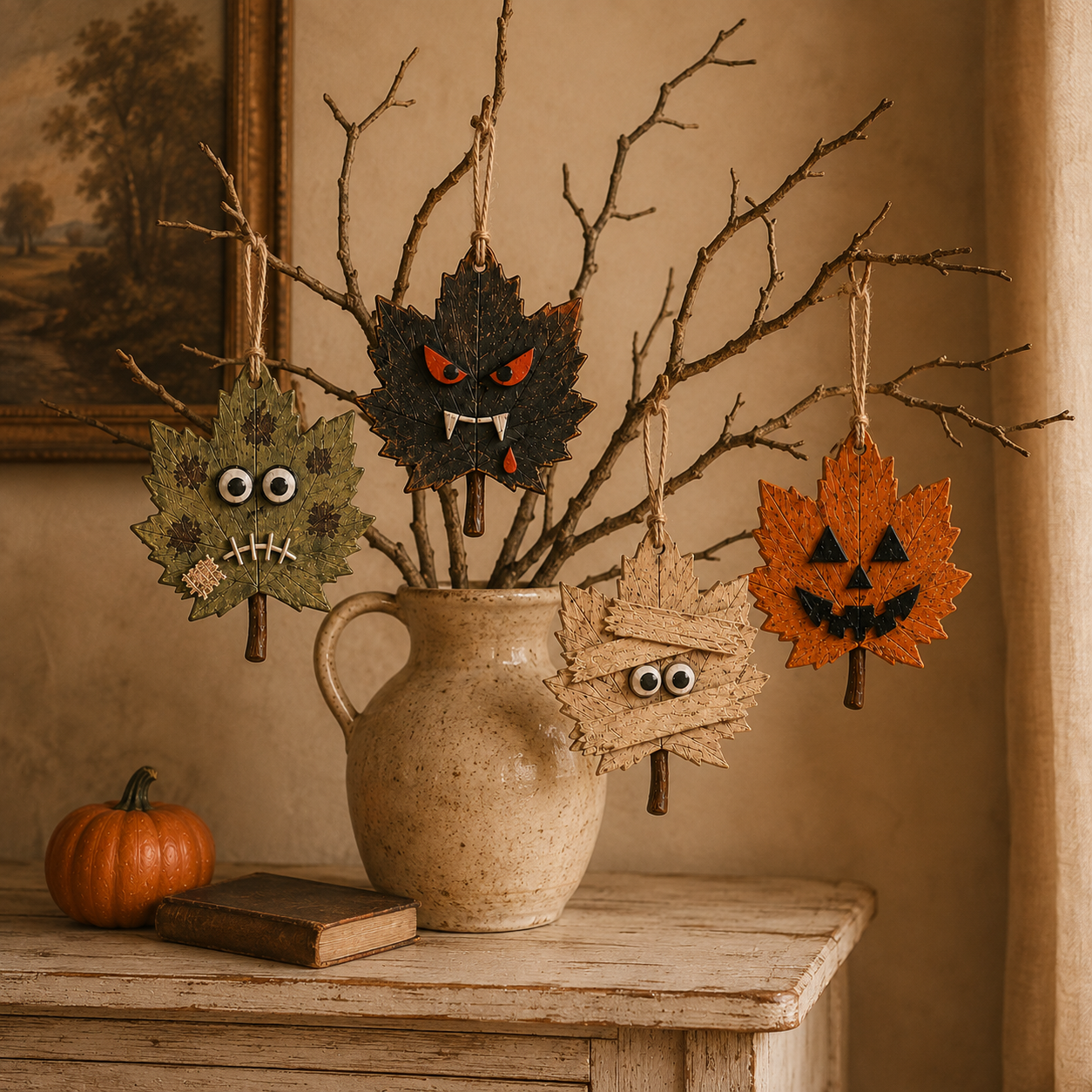 Rustic Halloween Maple Leaf Hanging Ornaments