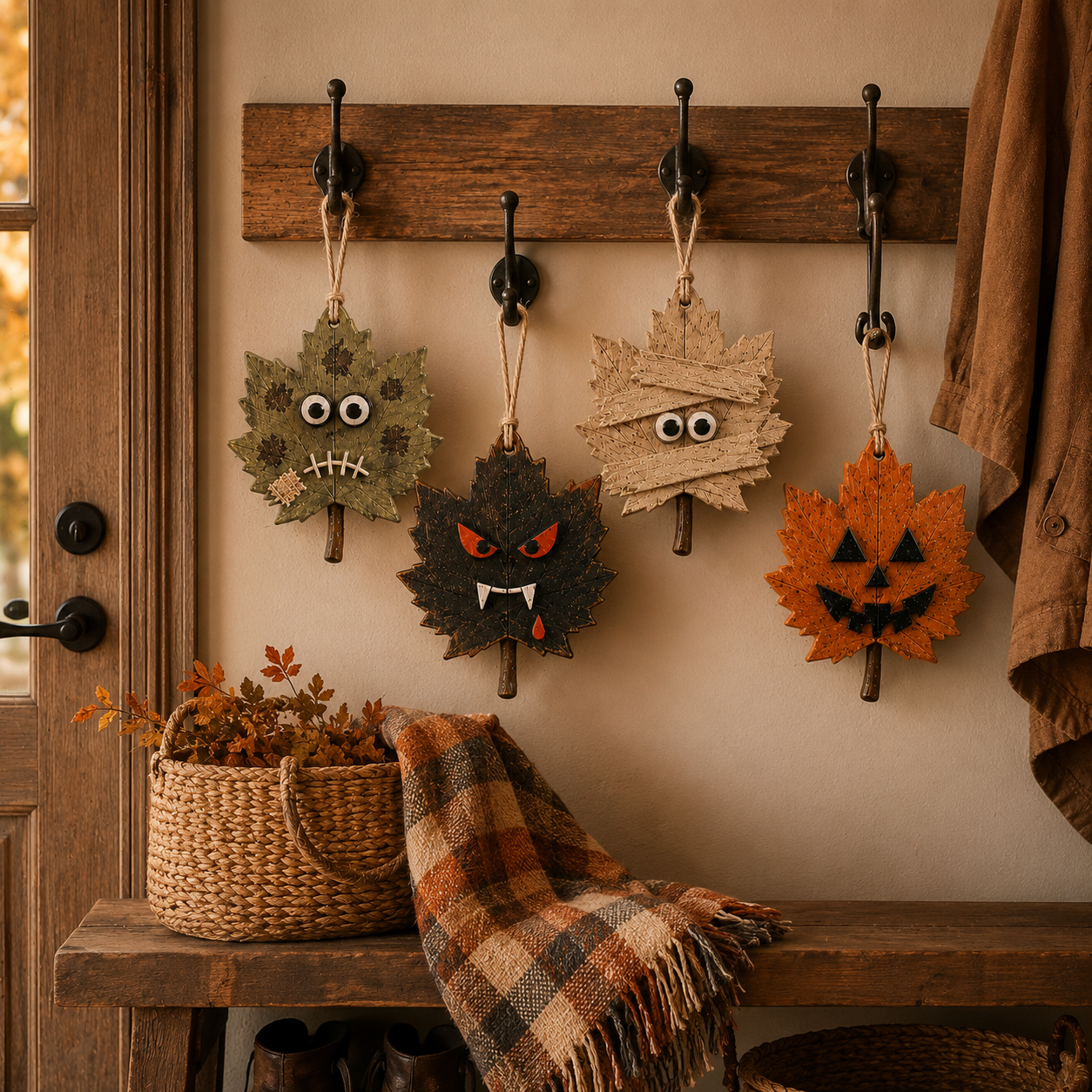 Rustic Halloween Maple Leaf Hanging Ornaments