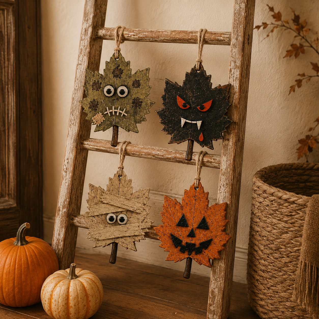 Rustic Halloween Maple Leaf Hanging Ornaments