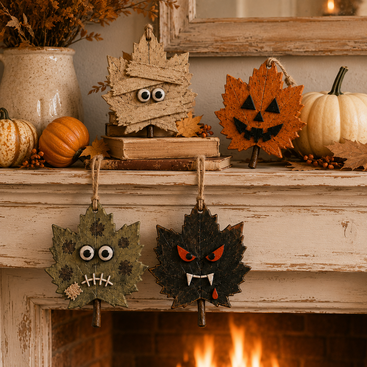 Rustic Halloween Maple Leaf Hanging Ornaments
