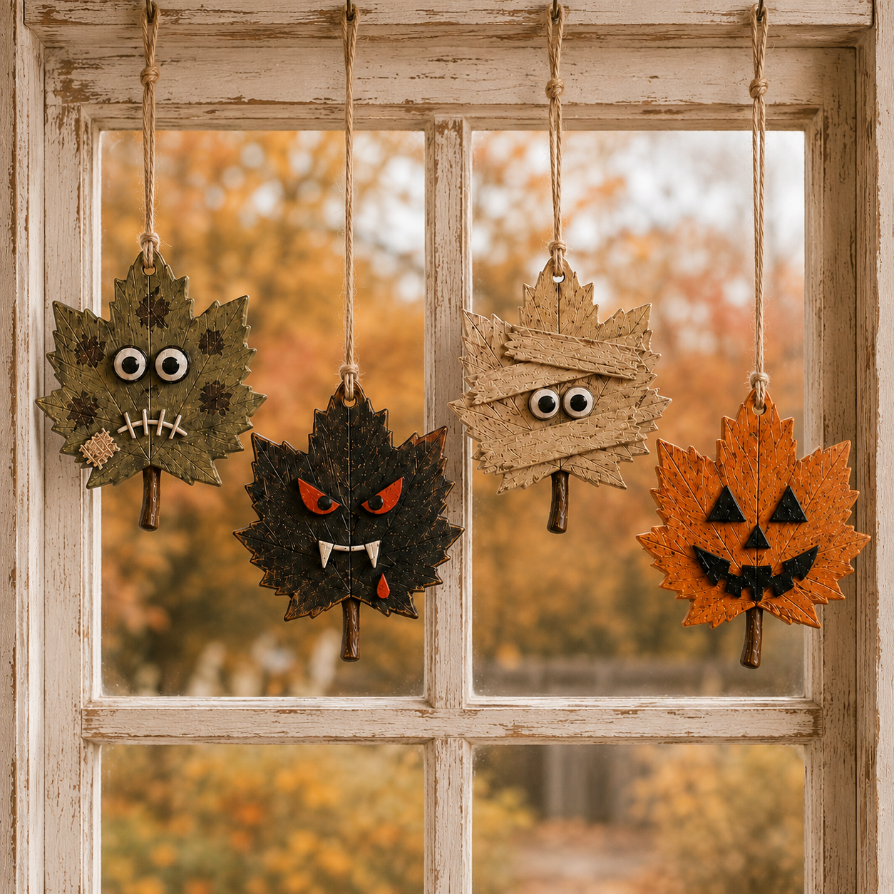 Rustic Halloween Maple Leaf Hanging Ornaments