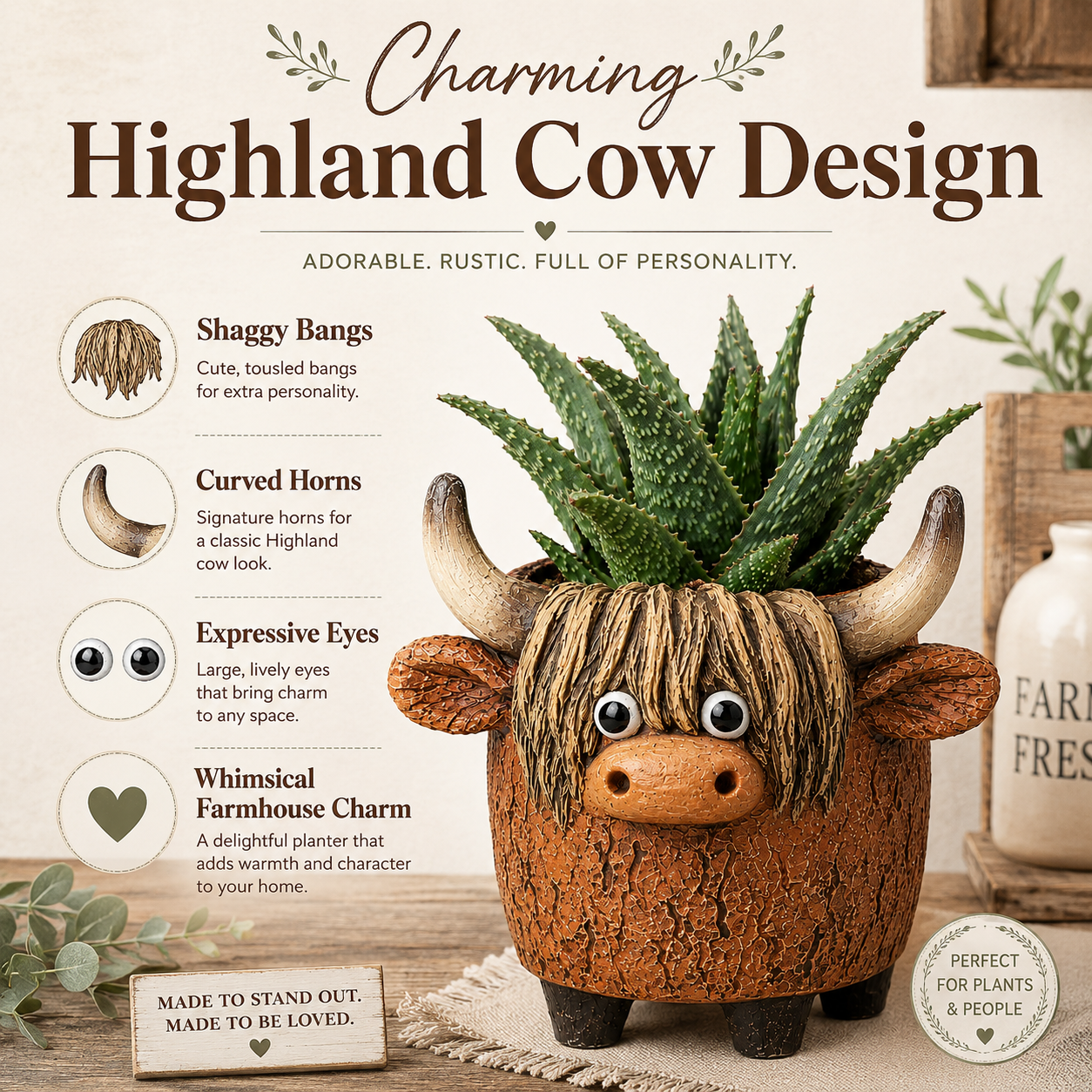 Whimsical Highland Cow Planter