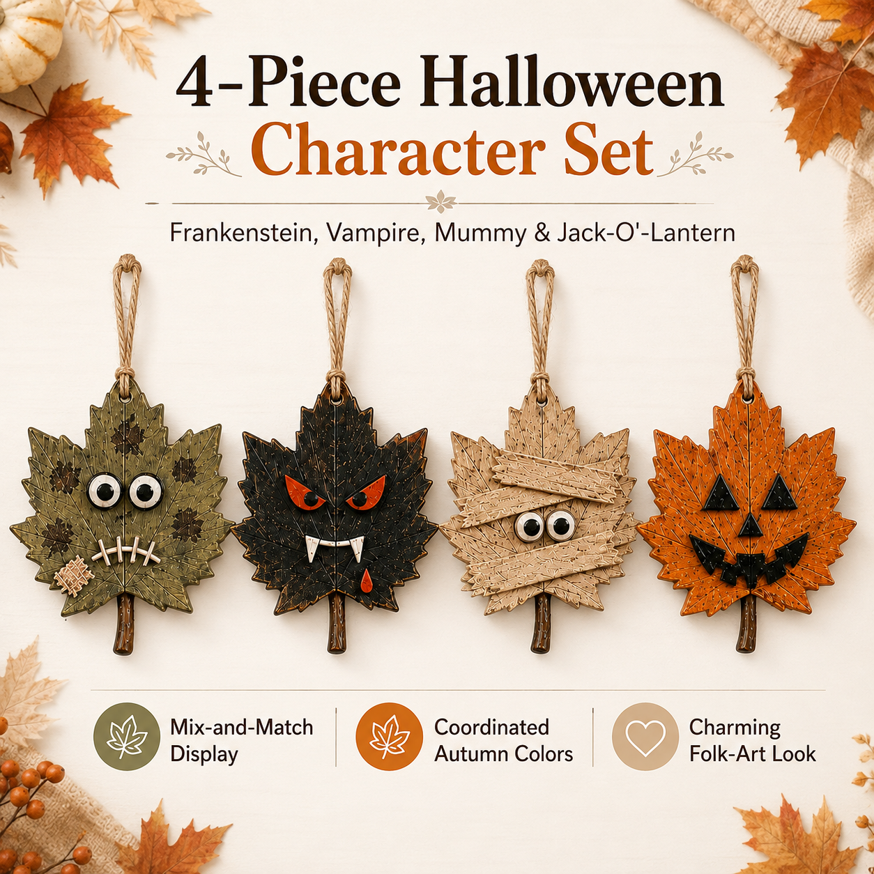 Rustic Halloween Maple Leaf Hanging Ornaments