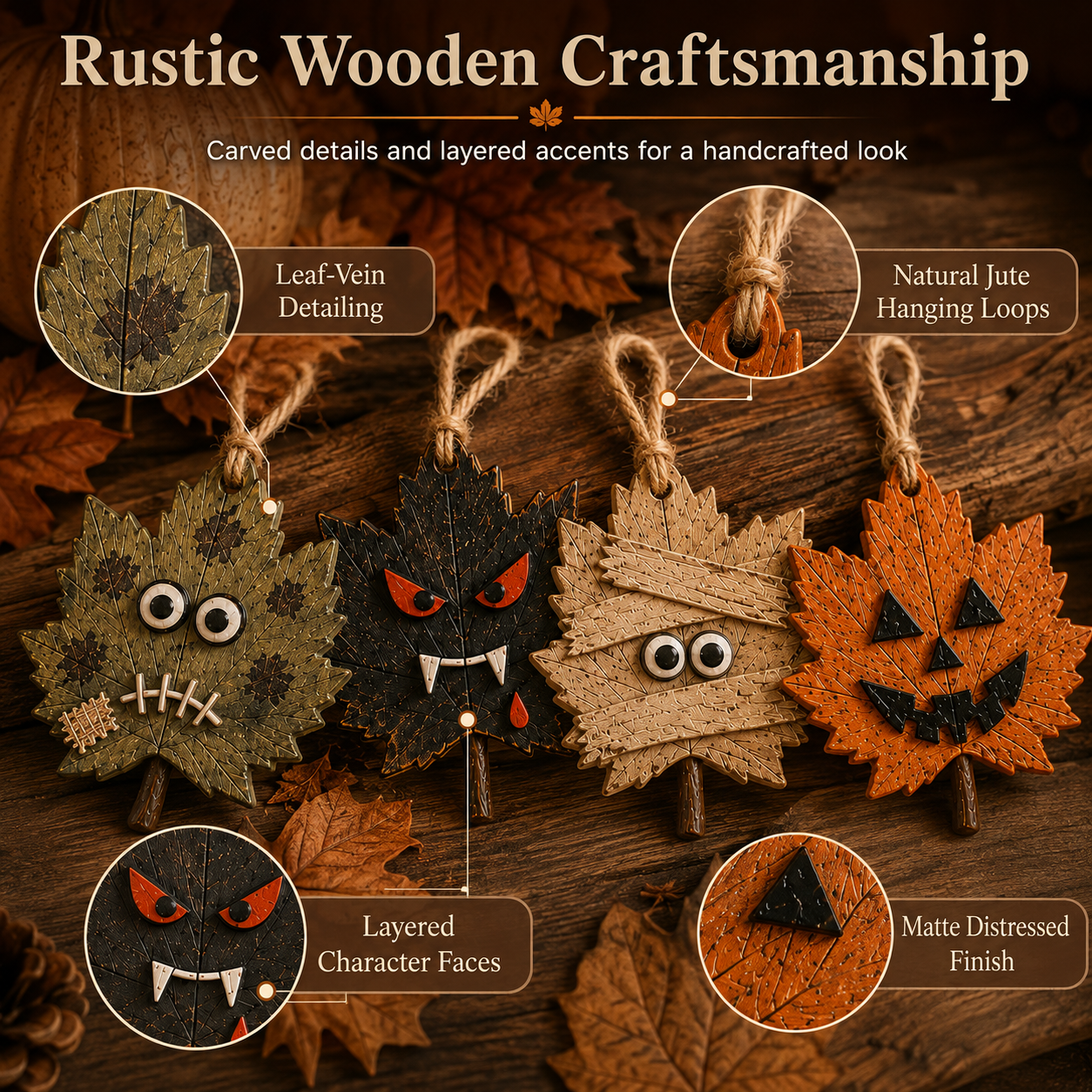 Rustic Halloween Maple Leaf Hanging Ornaments