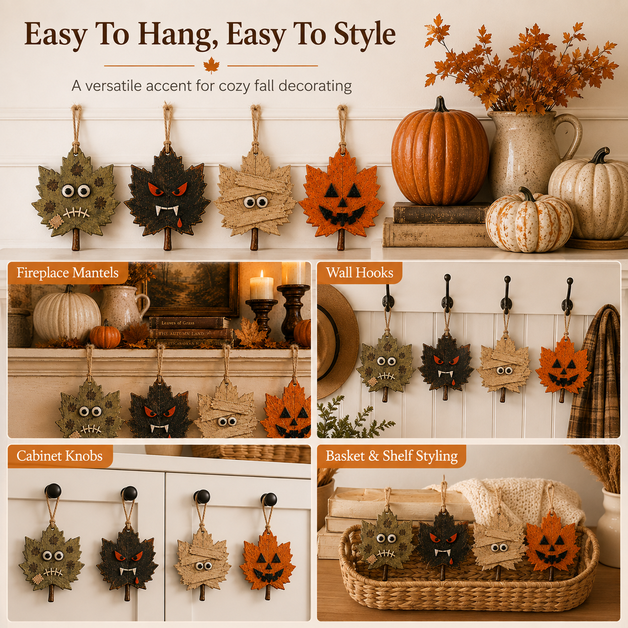 Rustic Halloween Maple Leaf Hanging Ornaments