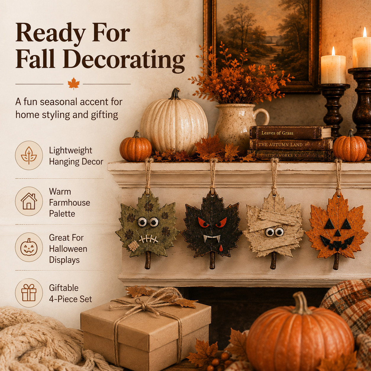Rustic Halloween Maple Leaf Hanging Ornaments