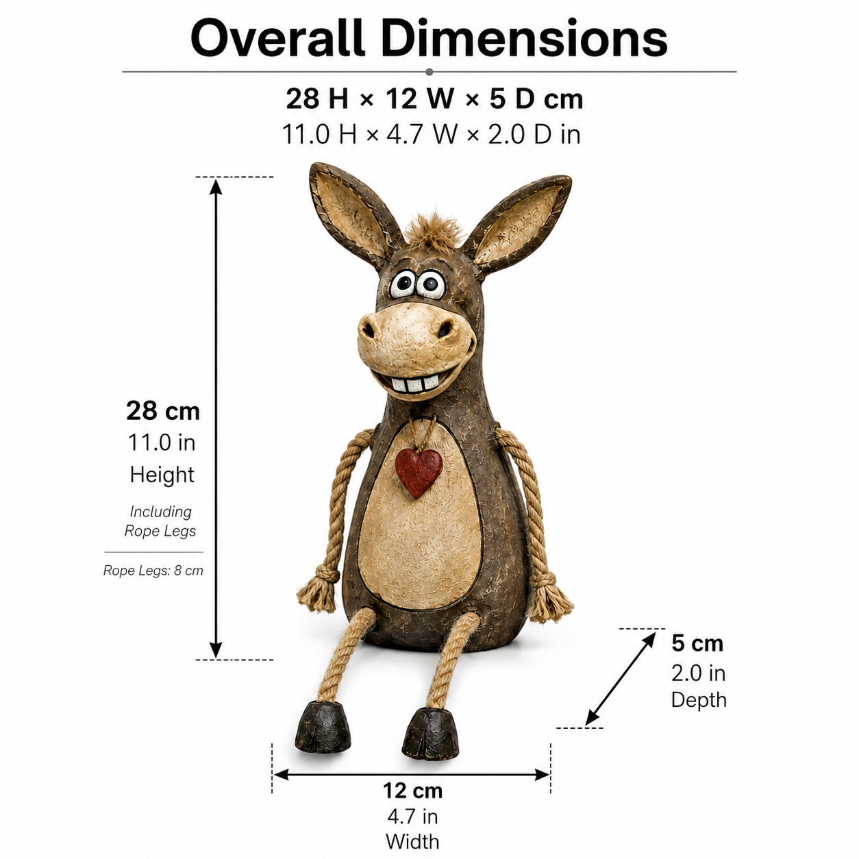 Rustic Donkey Shelf Sitter Figurine with Dangling Rope Legs