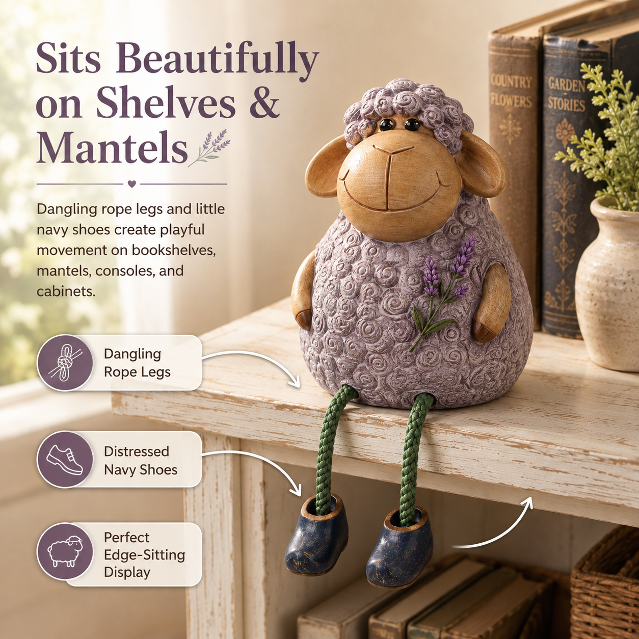 Lavender Meadow Sheep Shelf Sitter