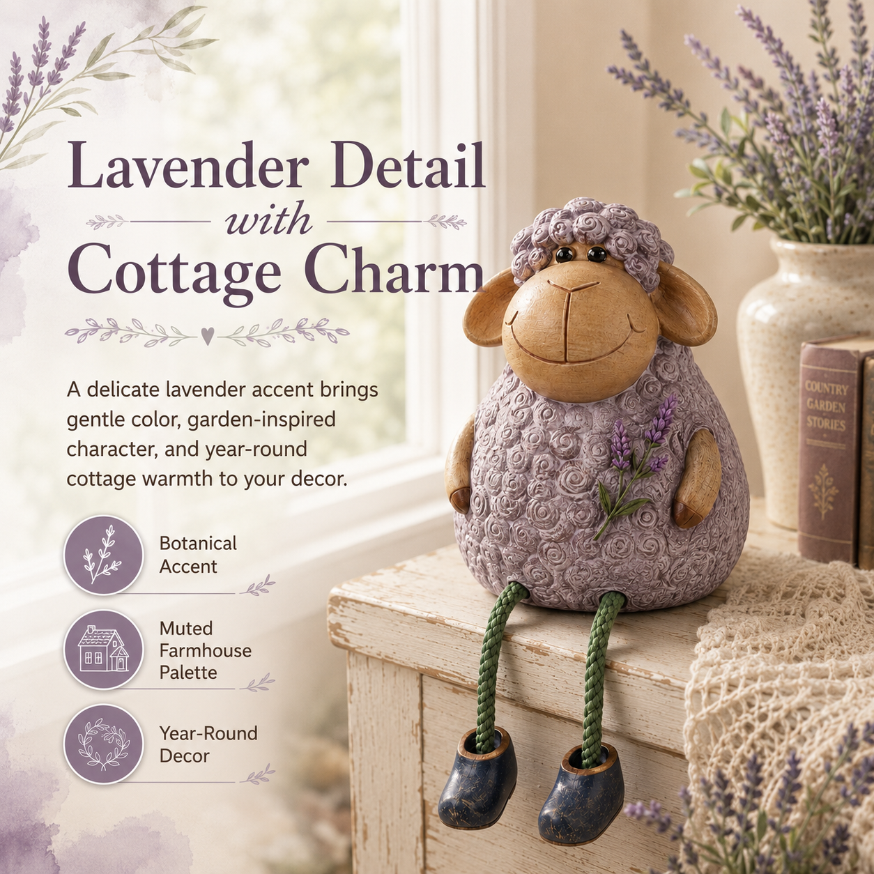 Lavender Meadow Sheep Shelf Sitter