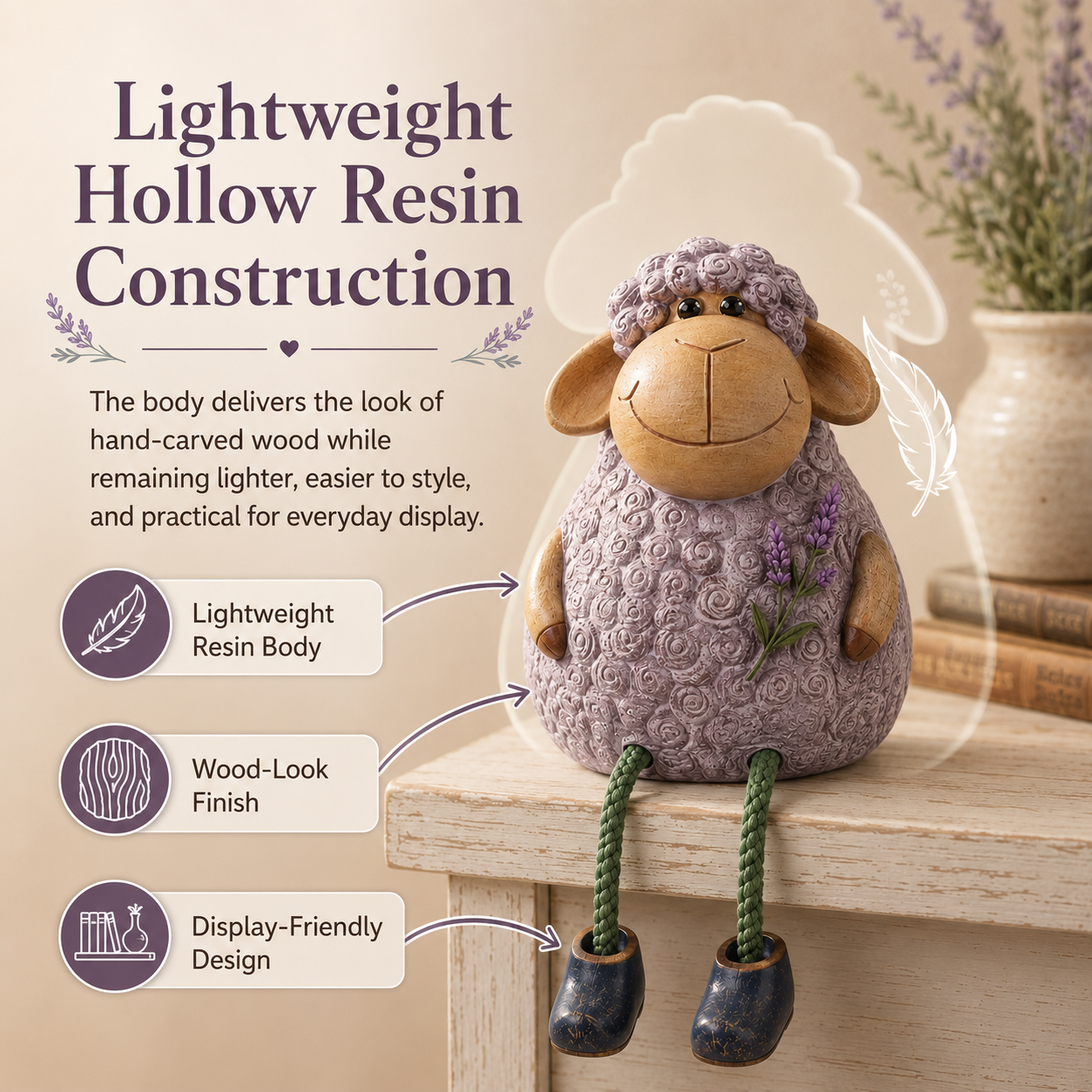 Lavender Meadow Sheep Shelf Sitter