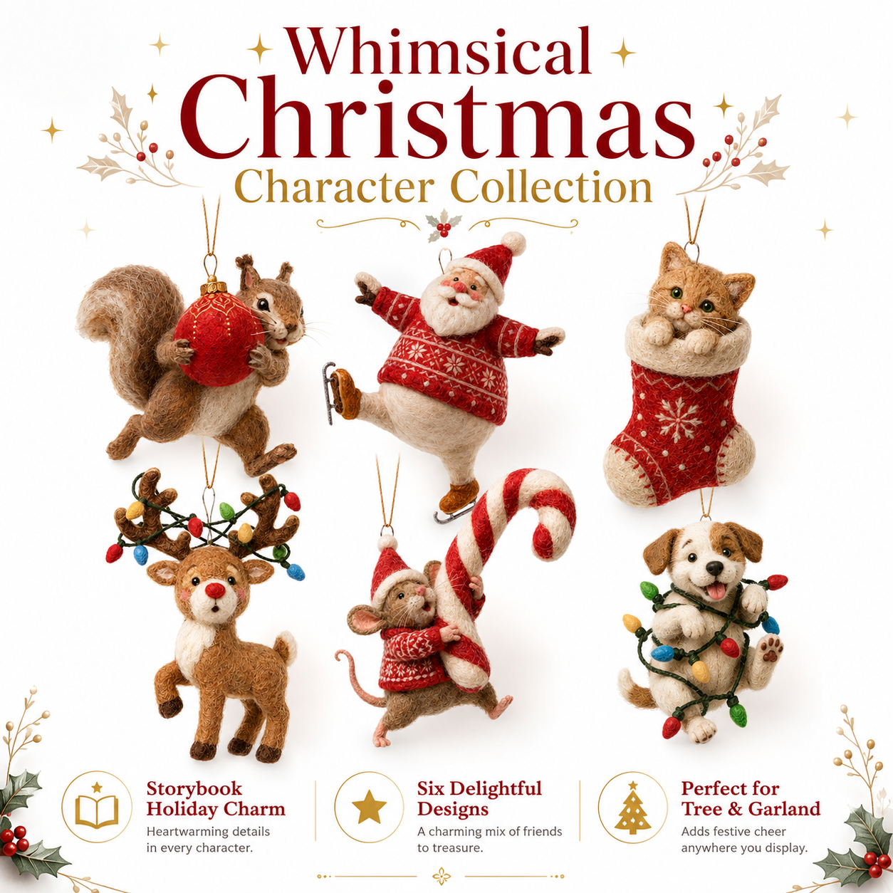 Whimsical Felt Christmas Hanging Ornament Collection