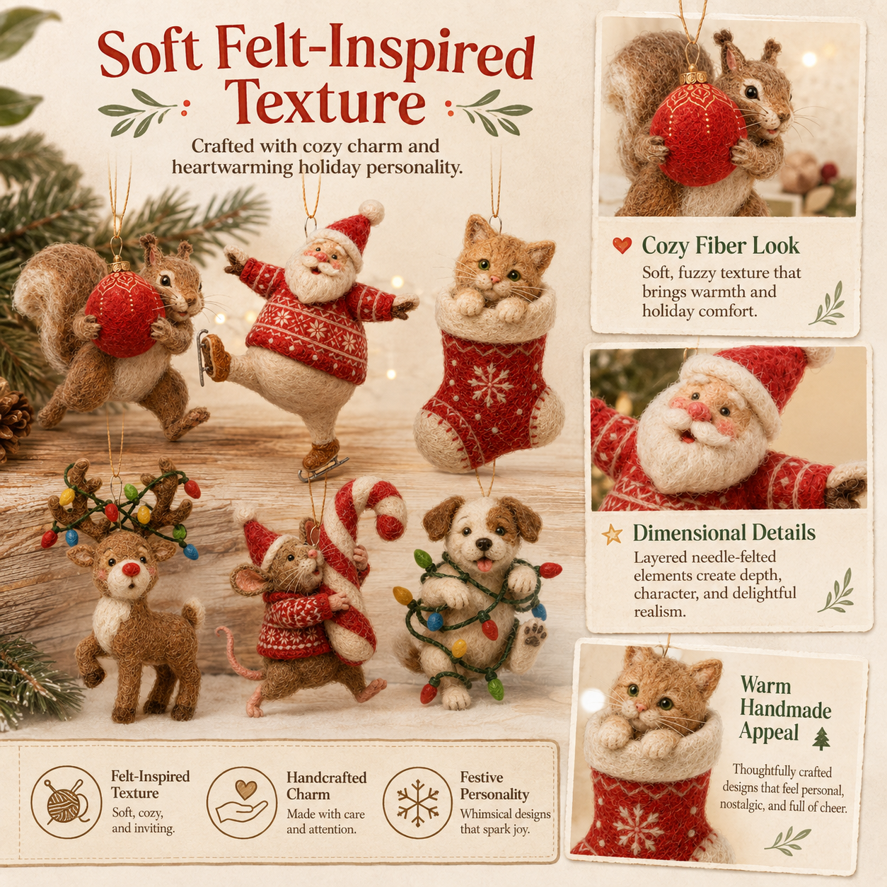 Whimsical Felt Christmas Hanging Ornament Collection