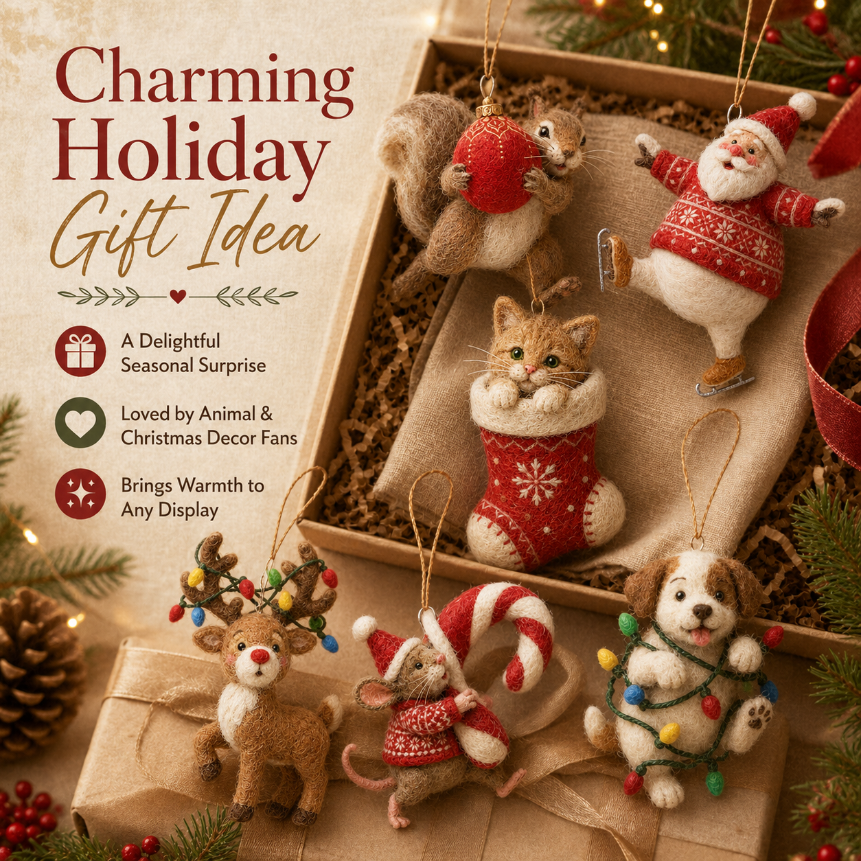 Whimsical Felt Christmas Hanging Ornament Collection