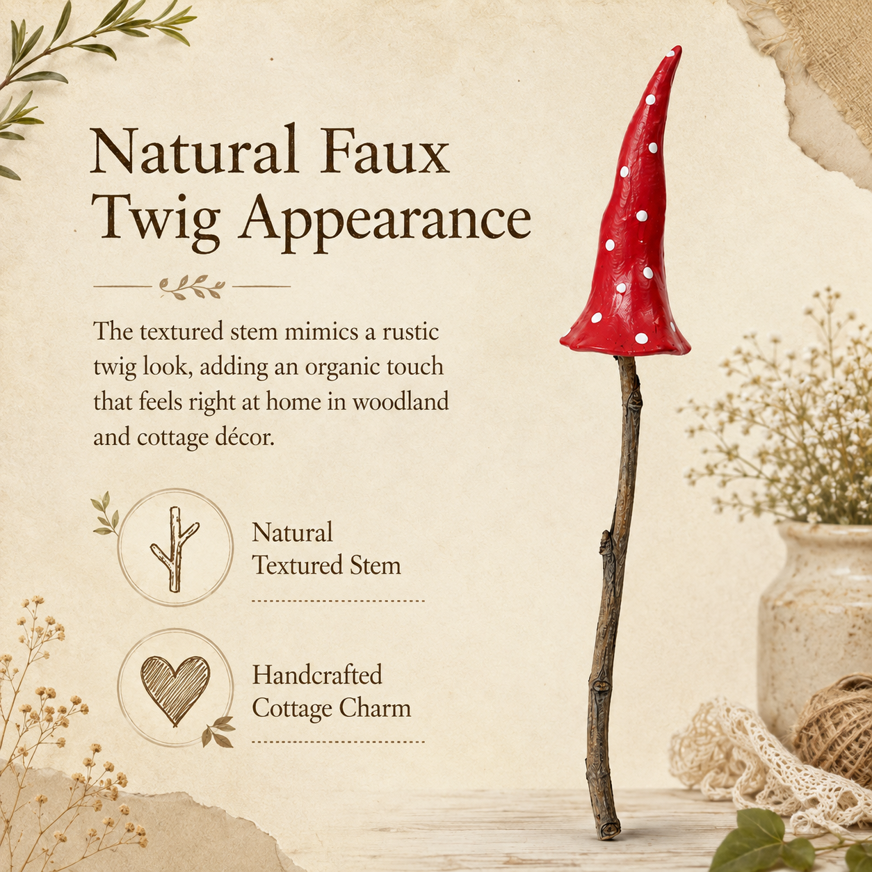Whimsical Red Mushroom Garden Stake