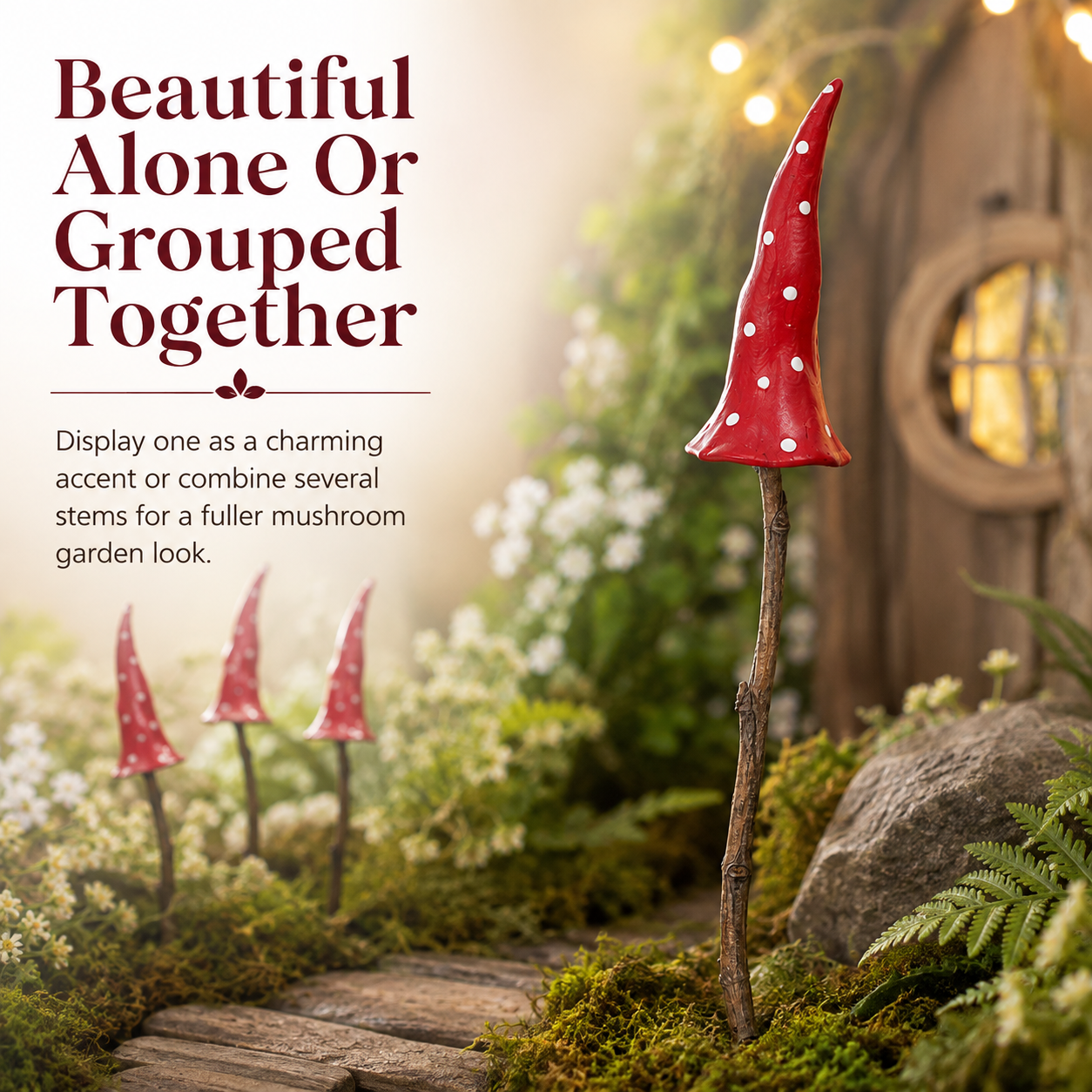 Whimsical Red Mushroom Garden Stake