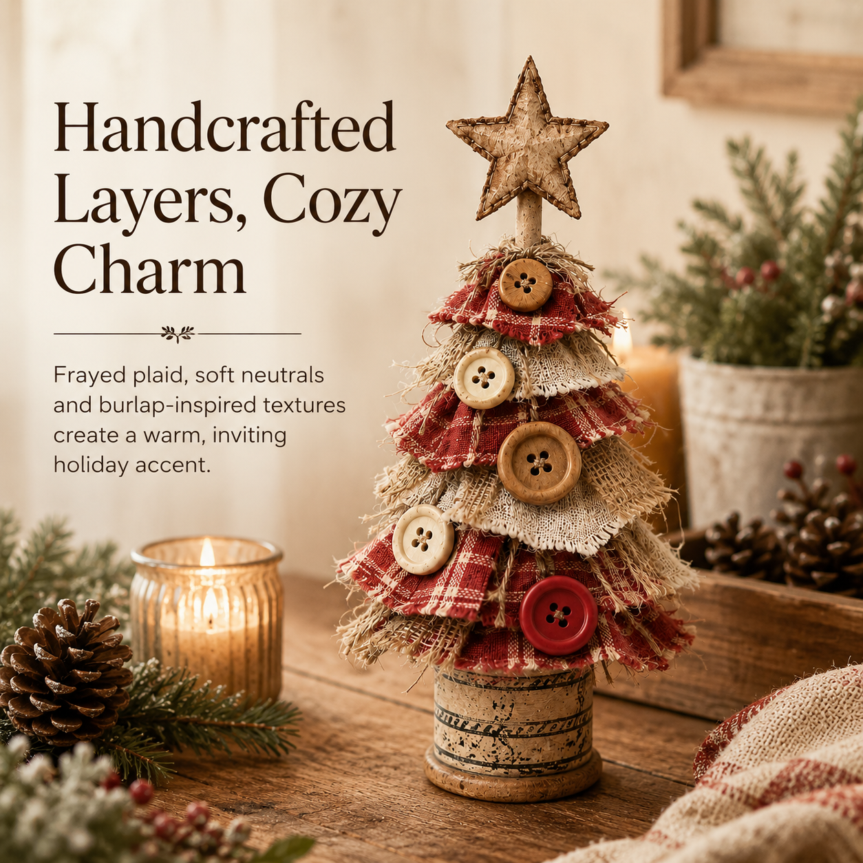 Rustic-style fabric Christmas tree tabletop ornament
