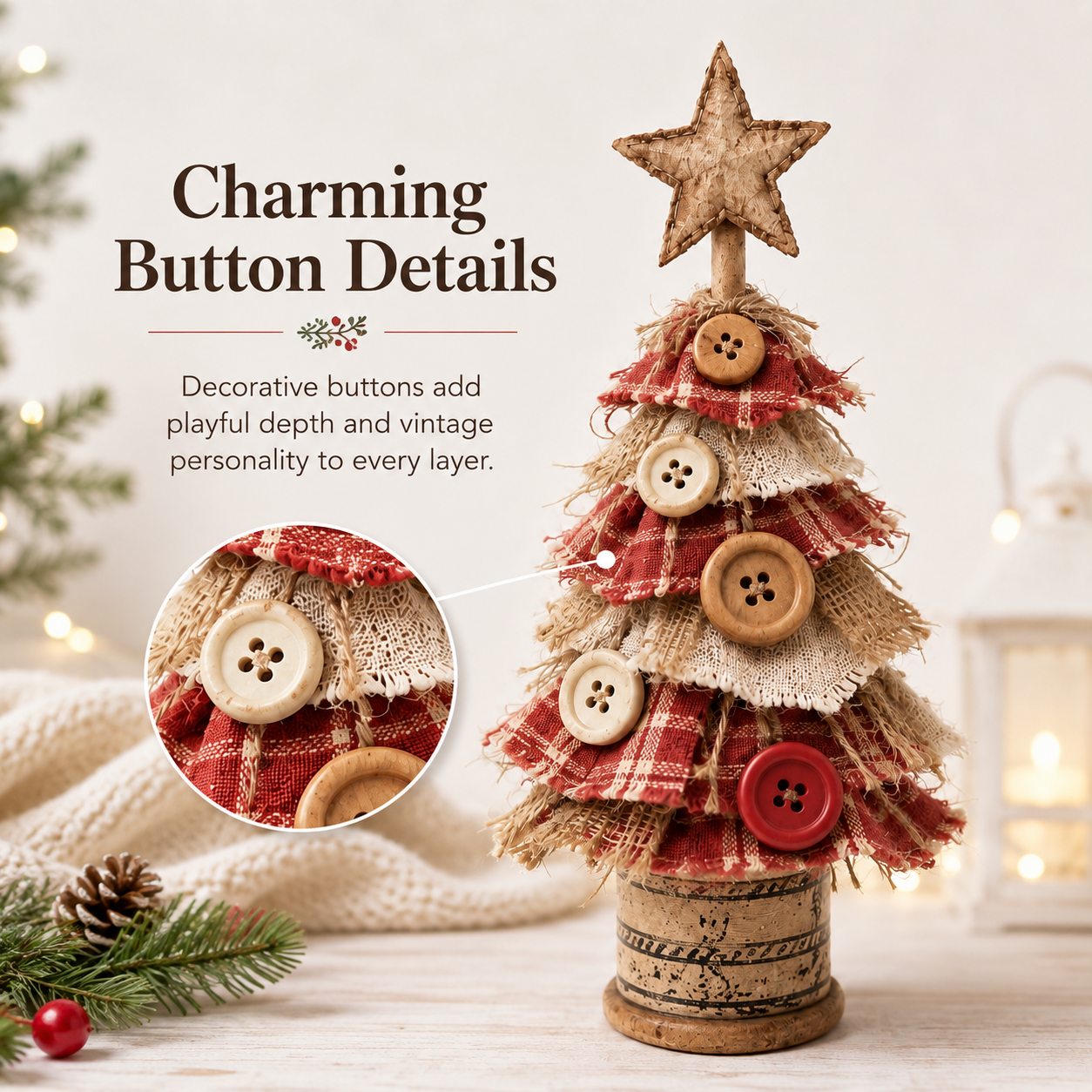 Rustic-style fabric Christmas tree tabletop ornament