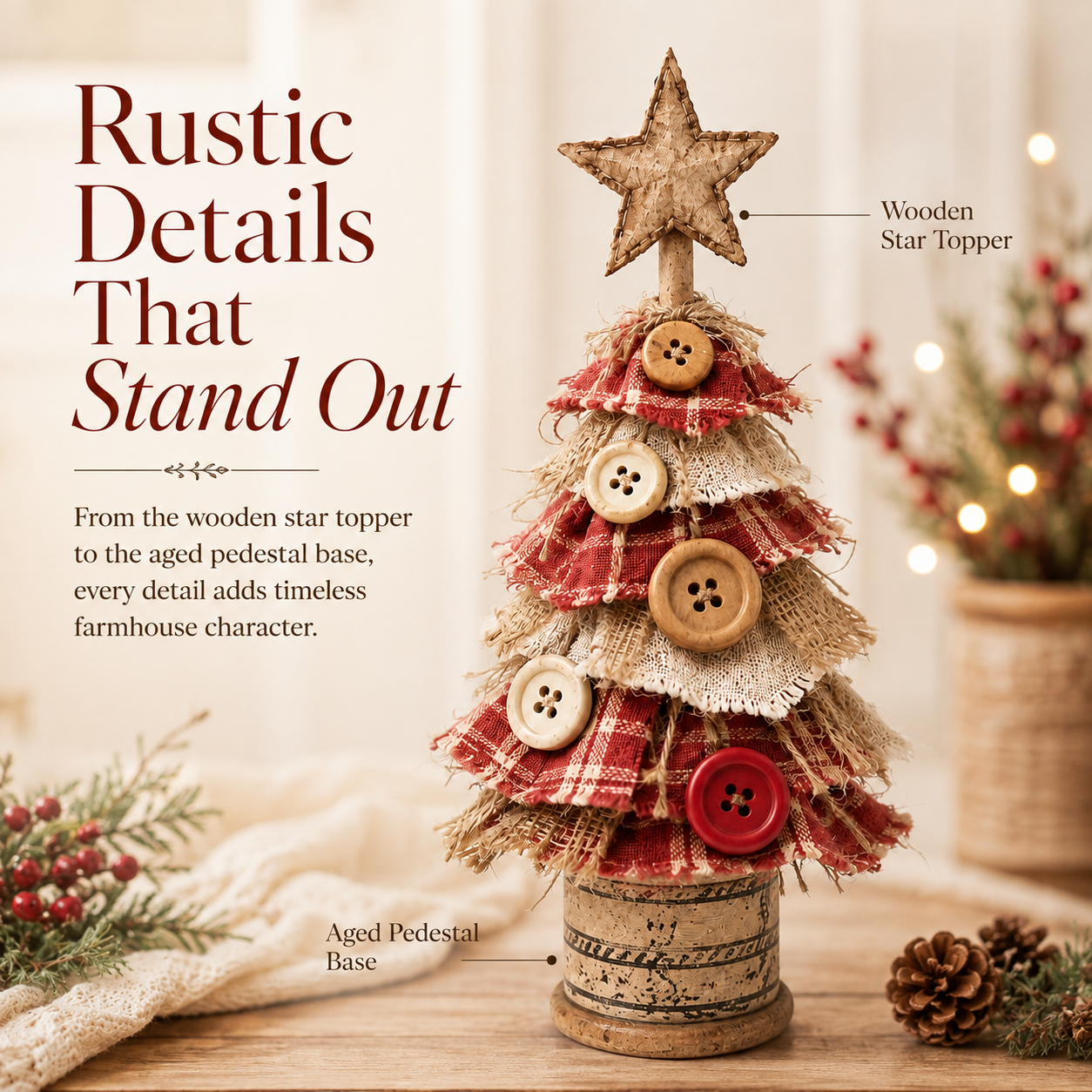 Rustic-style fabric Christmas tree tabletop ornament