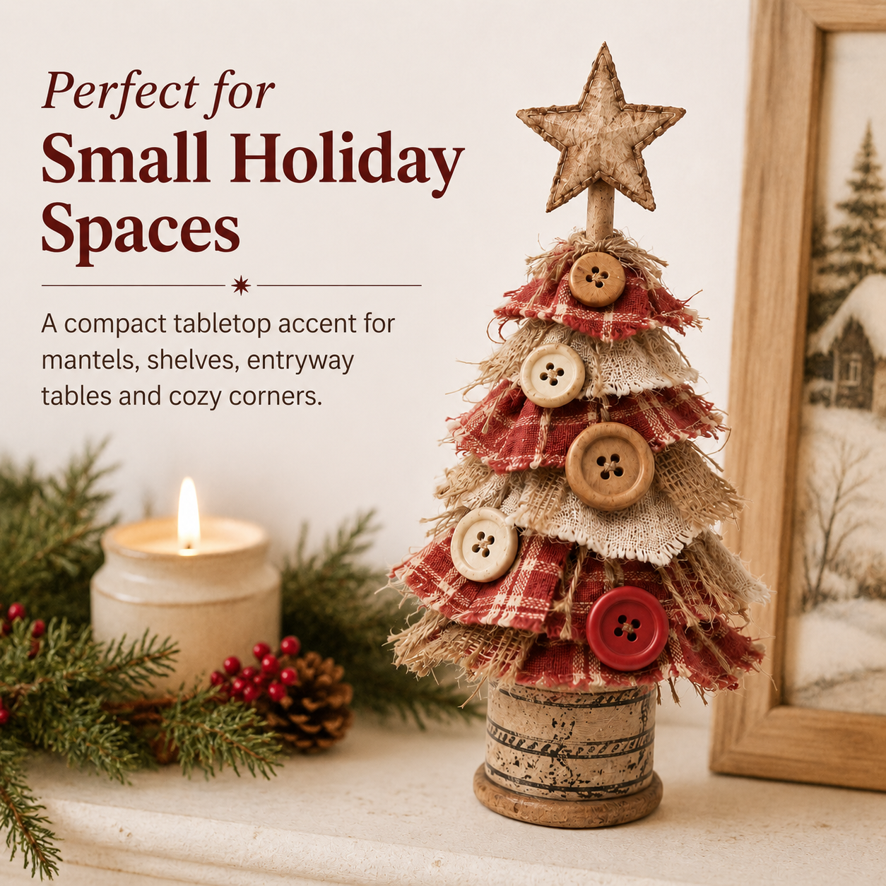 Rustic-style fabric Christmas tree tabletop ornament