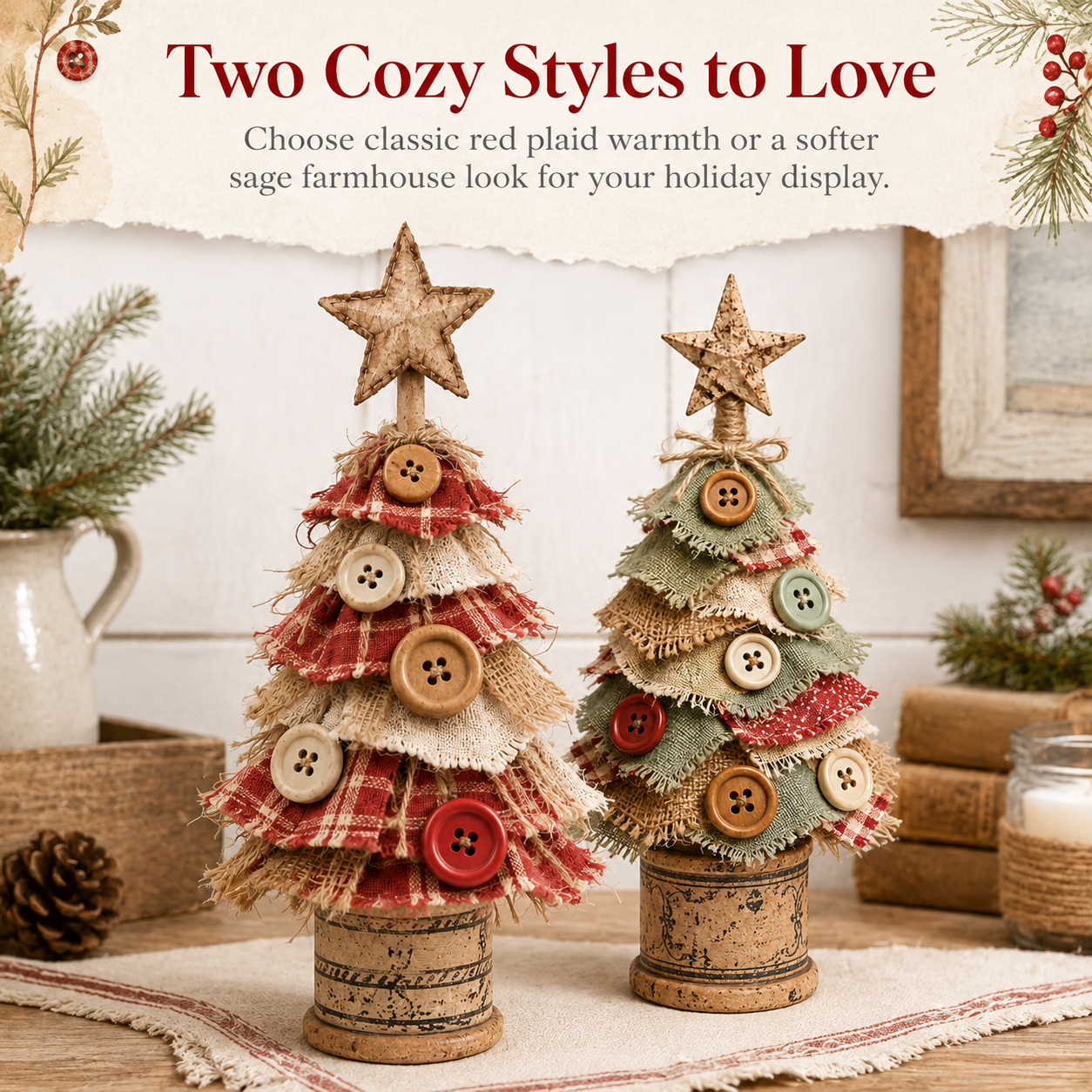 Rustic-style fabric Christmas tree tabletop ornament