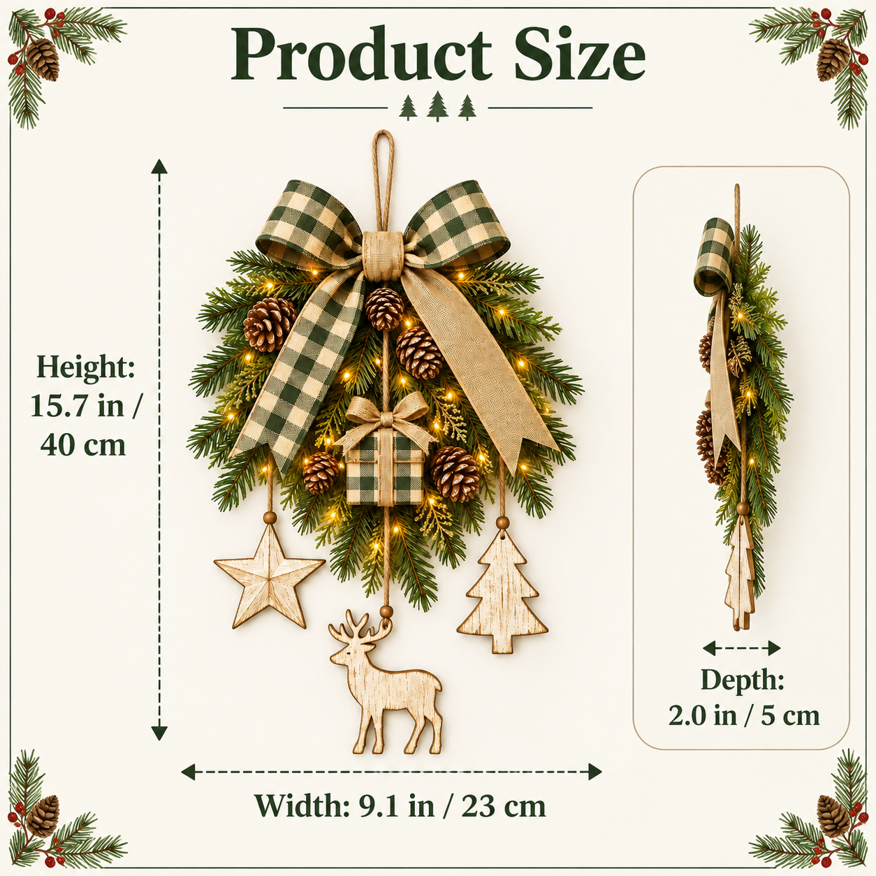 Lighted Rustic Christmas Swag Wall Hanging with Remote Control
