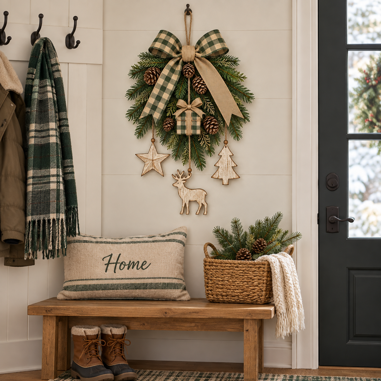 Lighted Rustic Christmas Swag Wall Hanging with Remote Control