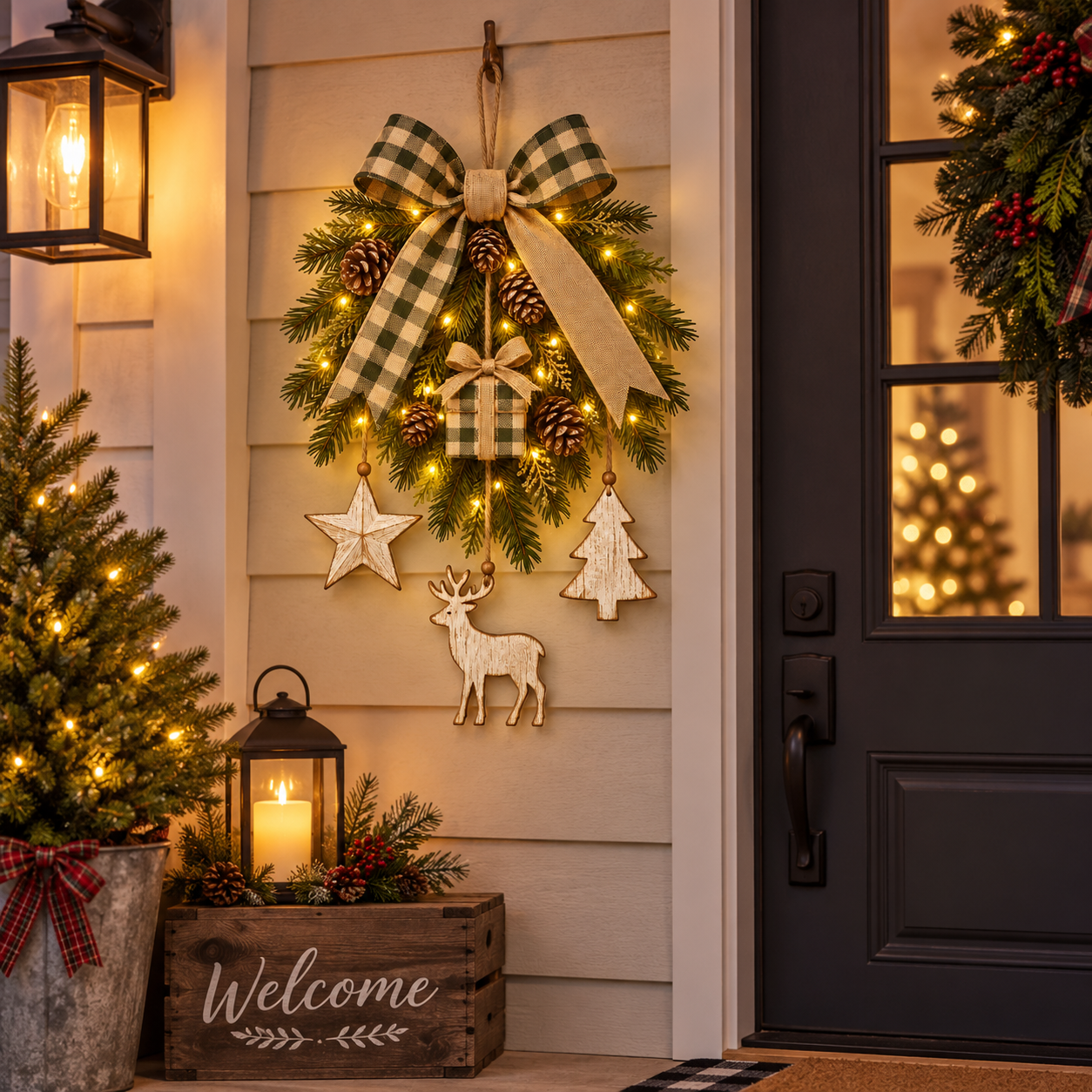 Lighted Rustic Christmas Swag Wall Hanging with Remote Control