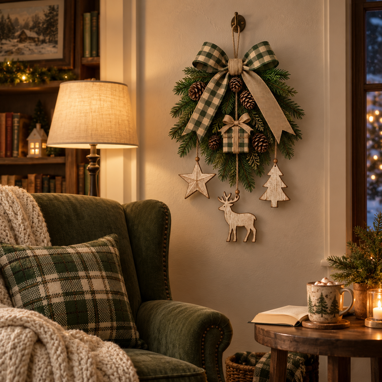 Lighted Rustic Christmas Swag Wall Hanging with Remote Control