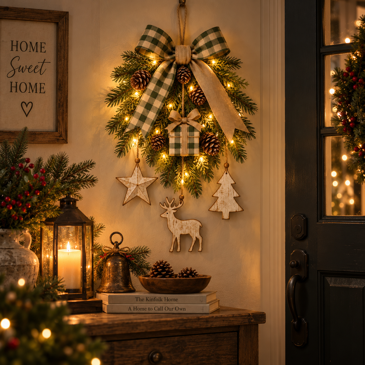 Lighted Rustic Christmas Swag Wall Hanging with Remote Control