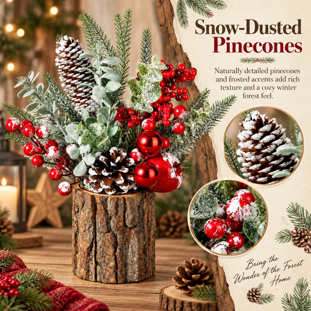 Rustic Christmas Tabletop Arrangement with Red Berries