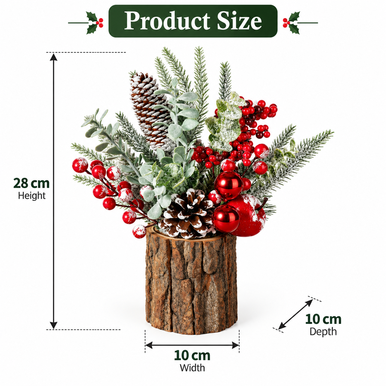 Rustic Christmas Tabletop Arrangement with Red Berries