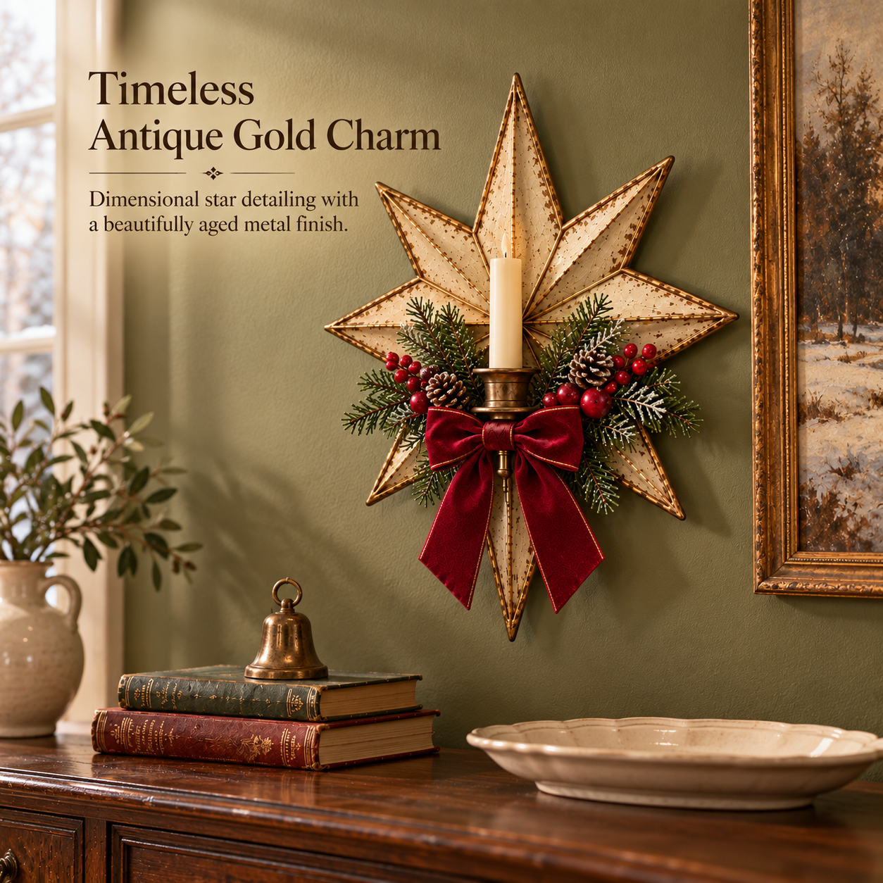 Vintage Gold Star Christmas Wall Candle Holder