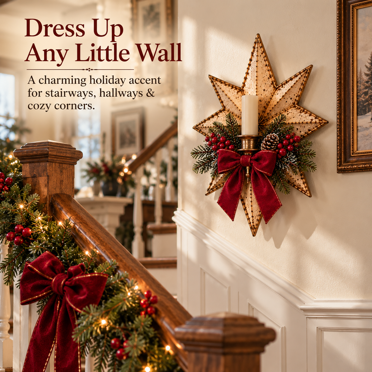 Vintage Gold Star Christmas Wall Candle Holder