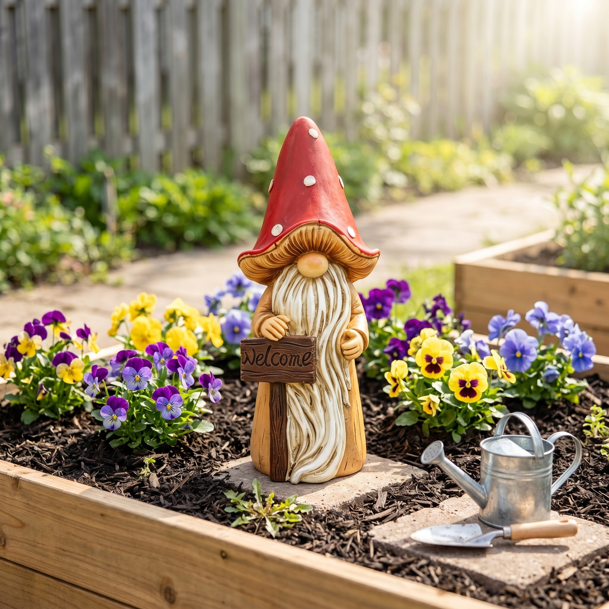 Whimsical Mushroom Hat Garden Gnome Statue