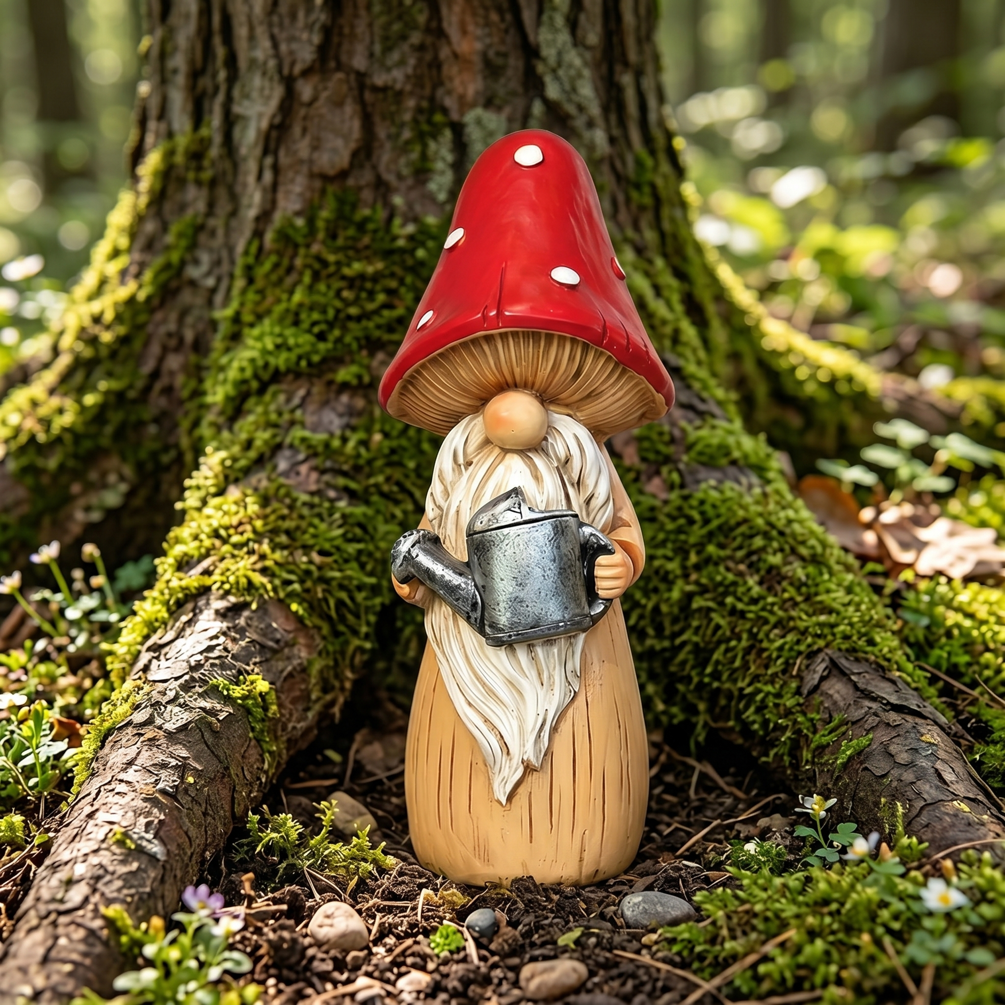 Whimsical Mushroom Hat Garden Gnome Statue