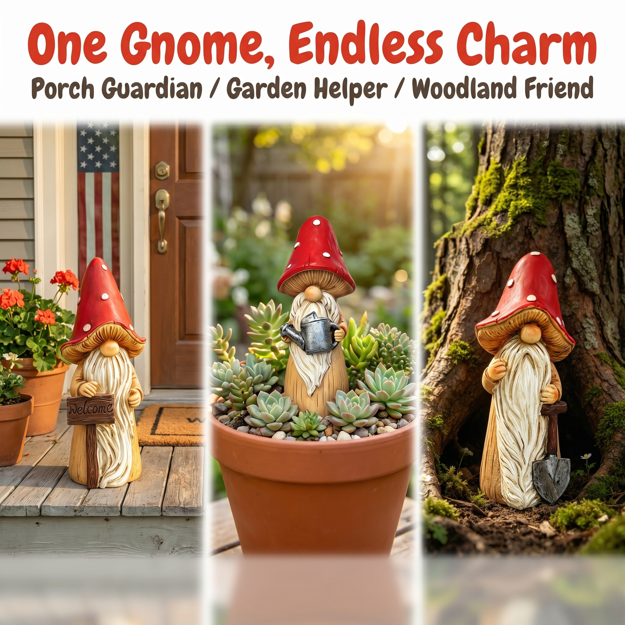 Whimsical Mushroom Hat Garden Gnome Statue