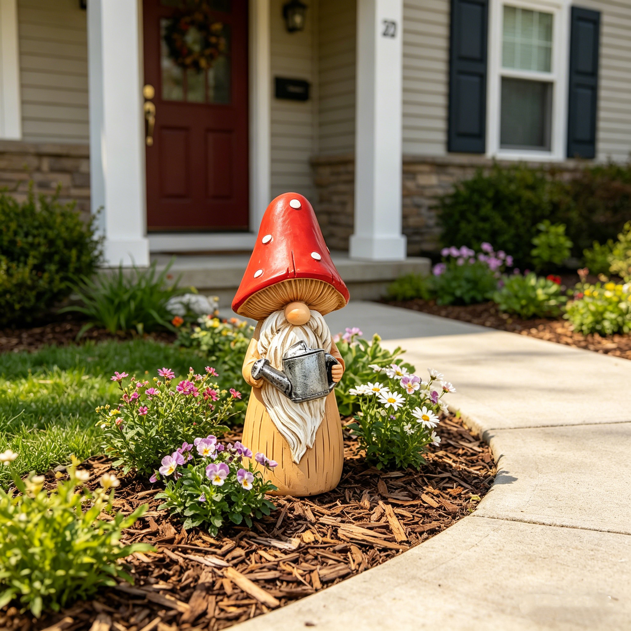 Whimsical Mushroom Hat Garden Gnome Statue