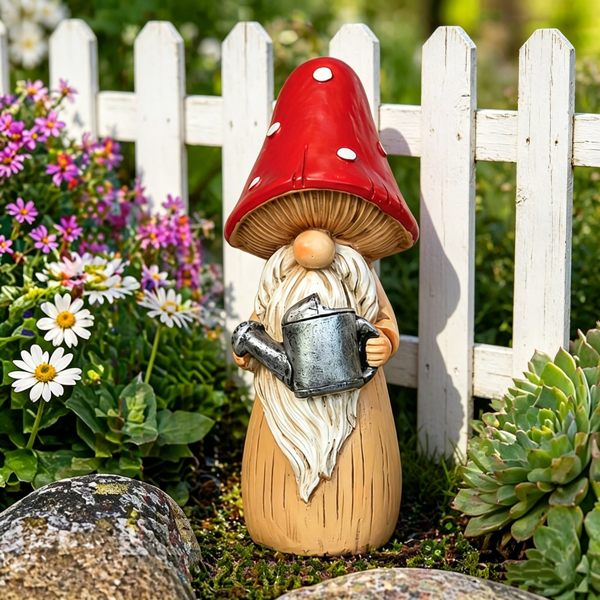 Whimsical Mushroom Hat Garden Gnome Statue