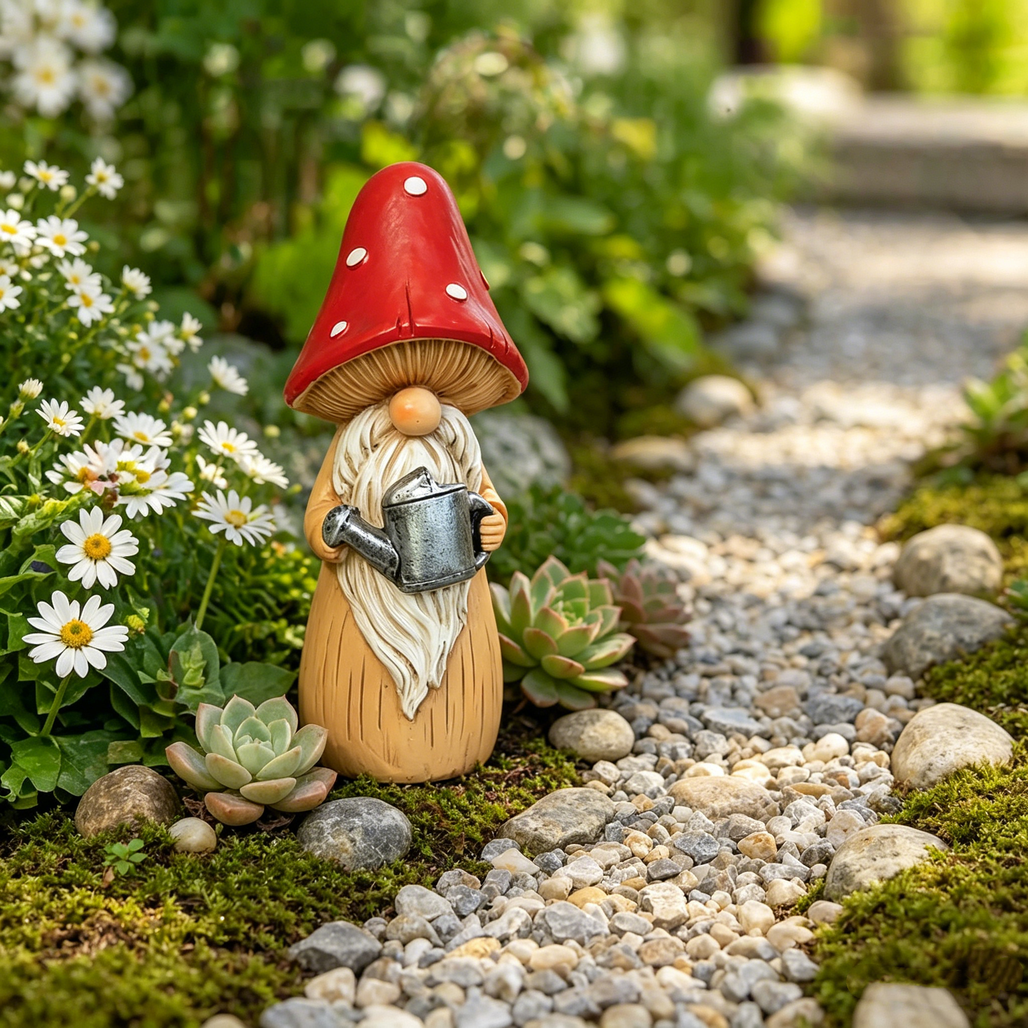 Whimsical Mushroom Hat Garden Gnome Statue