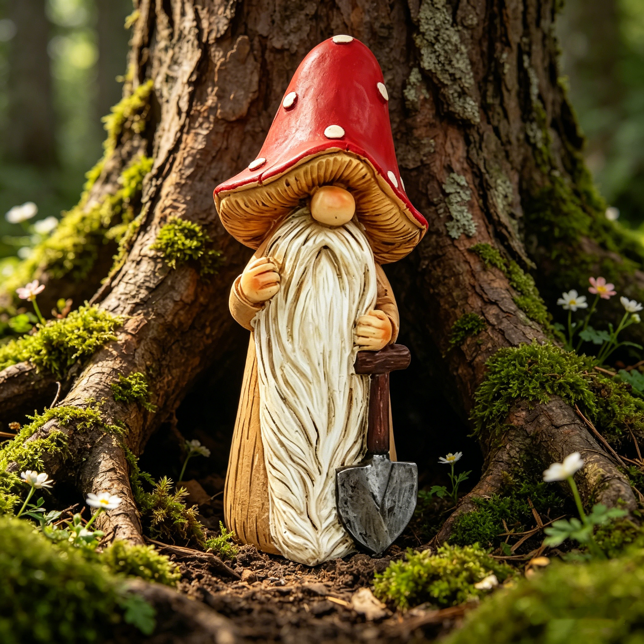 Whimsical Mushroom Hat Garden Gnome Statue