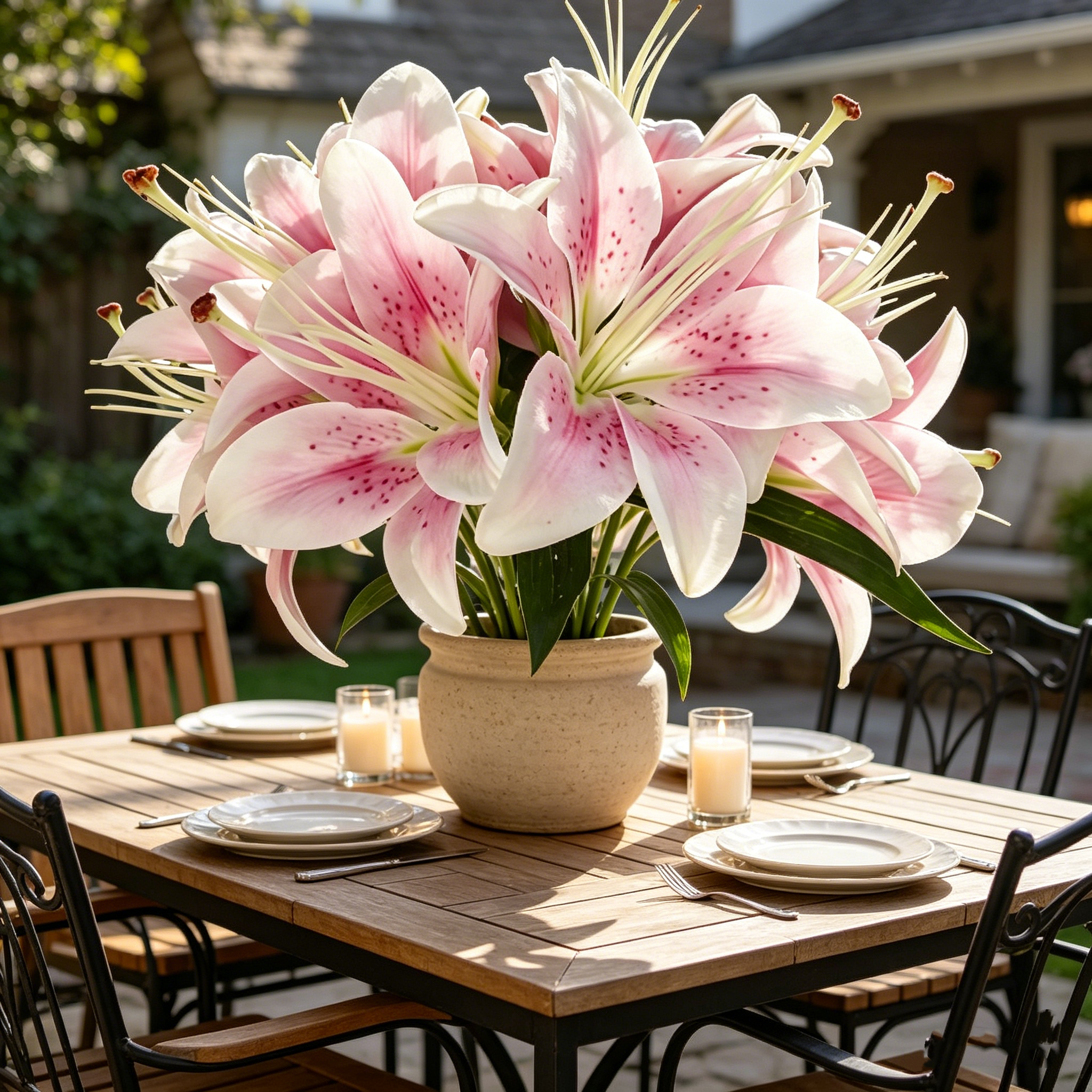 6-Head Faux Pink Lily Bouquet for Elegant Home Decor