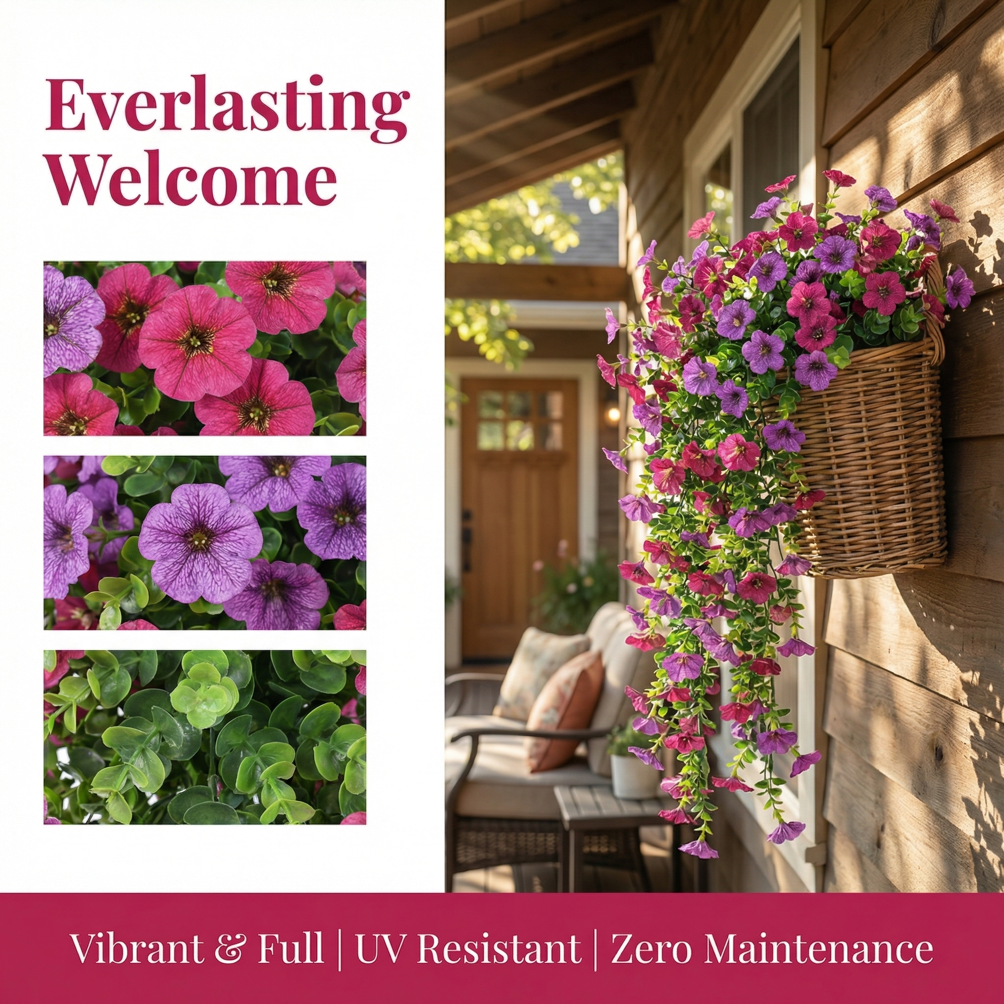 Artificial Hanging Flowers for Outdoor Planters, UV Resistant Faux Hanging Flowers for Porch, Balcony, Hanging Basket, Easter Spring Outdoor Decor, 4 Pack, 29.5 Inch