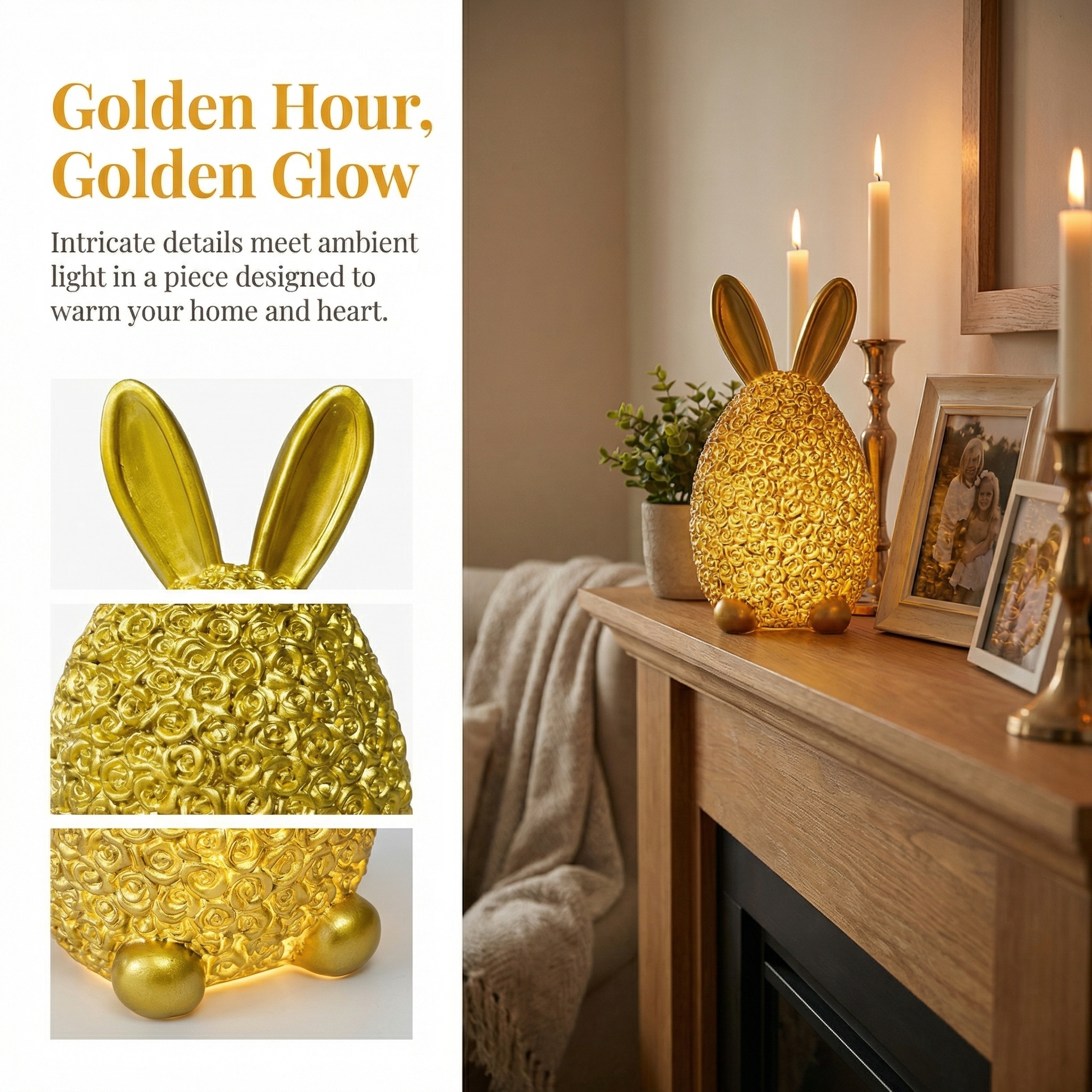 Easter Rose Bunny Night Light – Elegant Resin Rabbit Decor for Spring Home