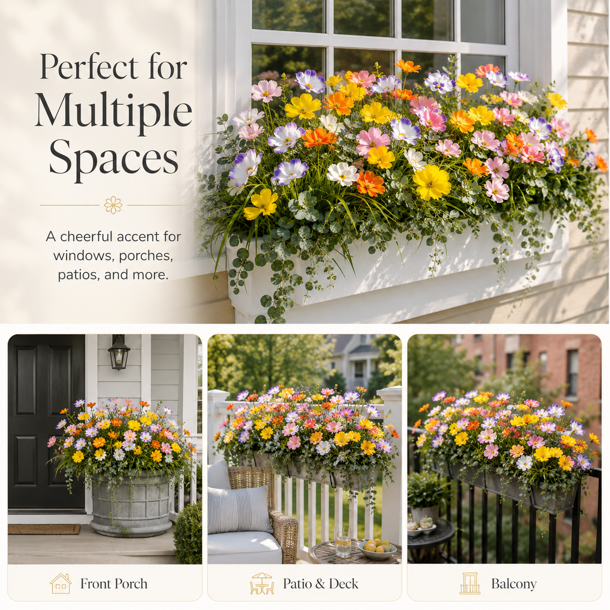 8-Piece Artificial Cosmos Flower Stem Set for Home, Garden & Patio Decor