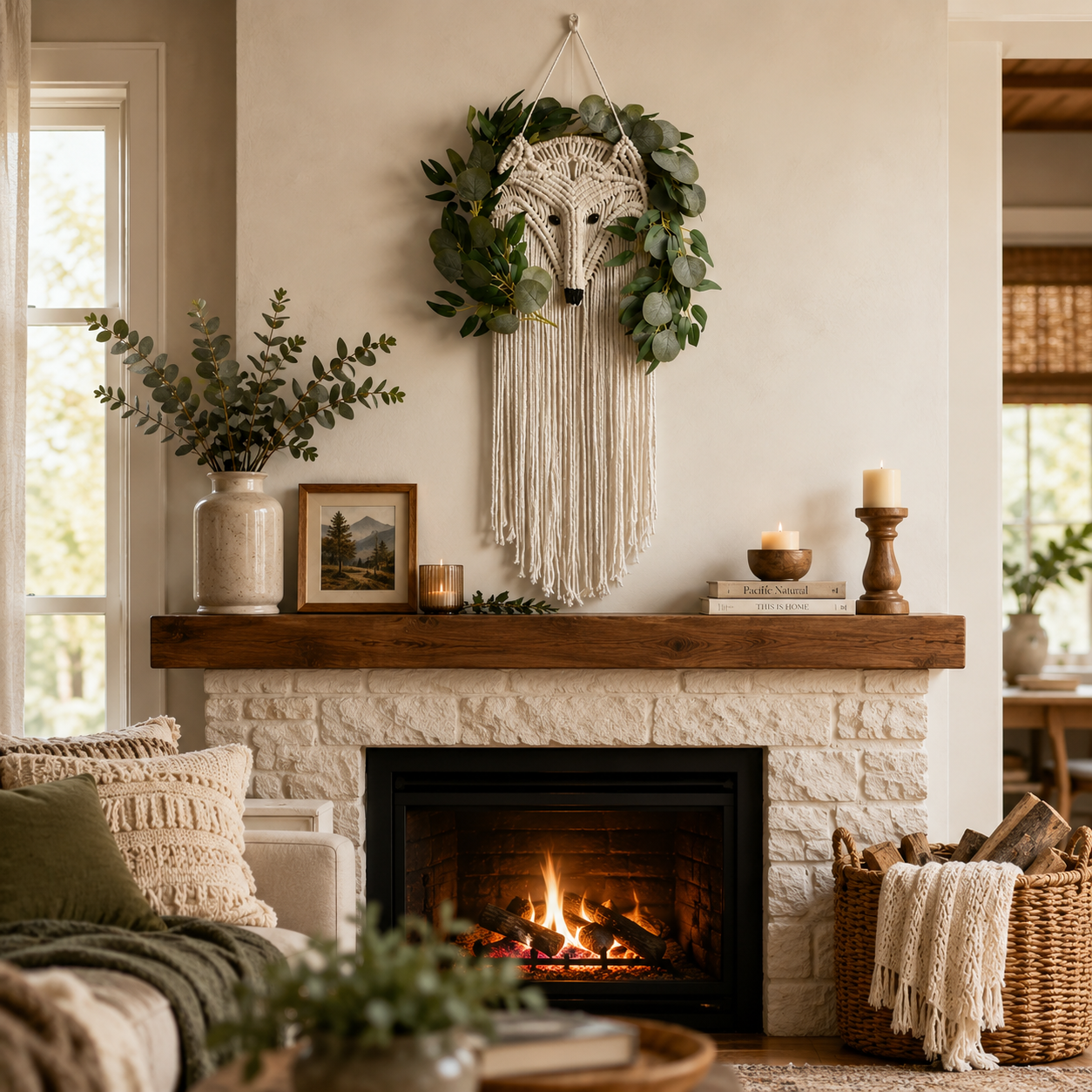 Woodland Fox Macramé Wall Hanging with Greenery
