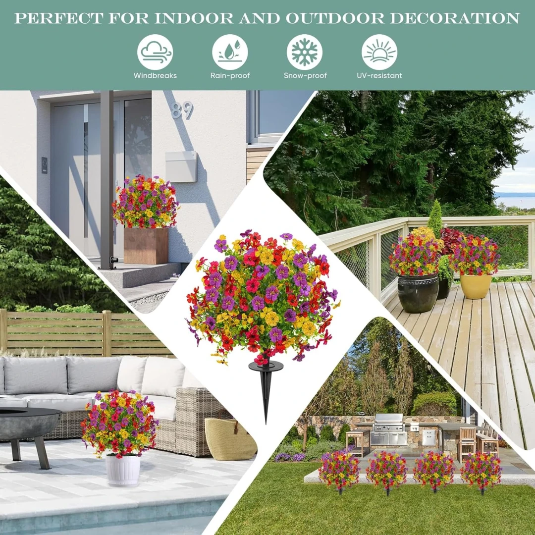 Outdoor Artificial flowers garden stakes – Waterproof,Windproof,UV Resistant Outdoor Faux Floral Decor