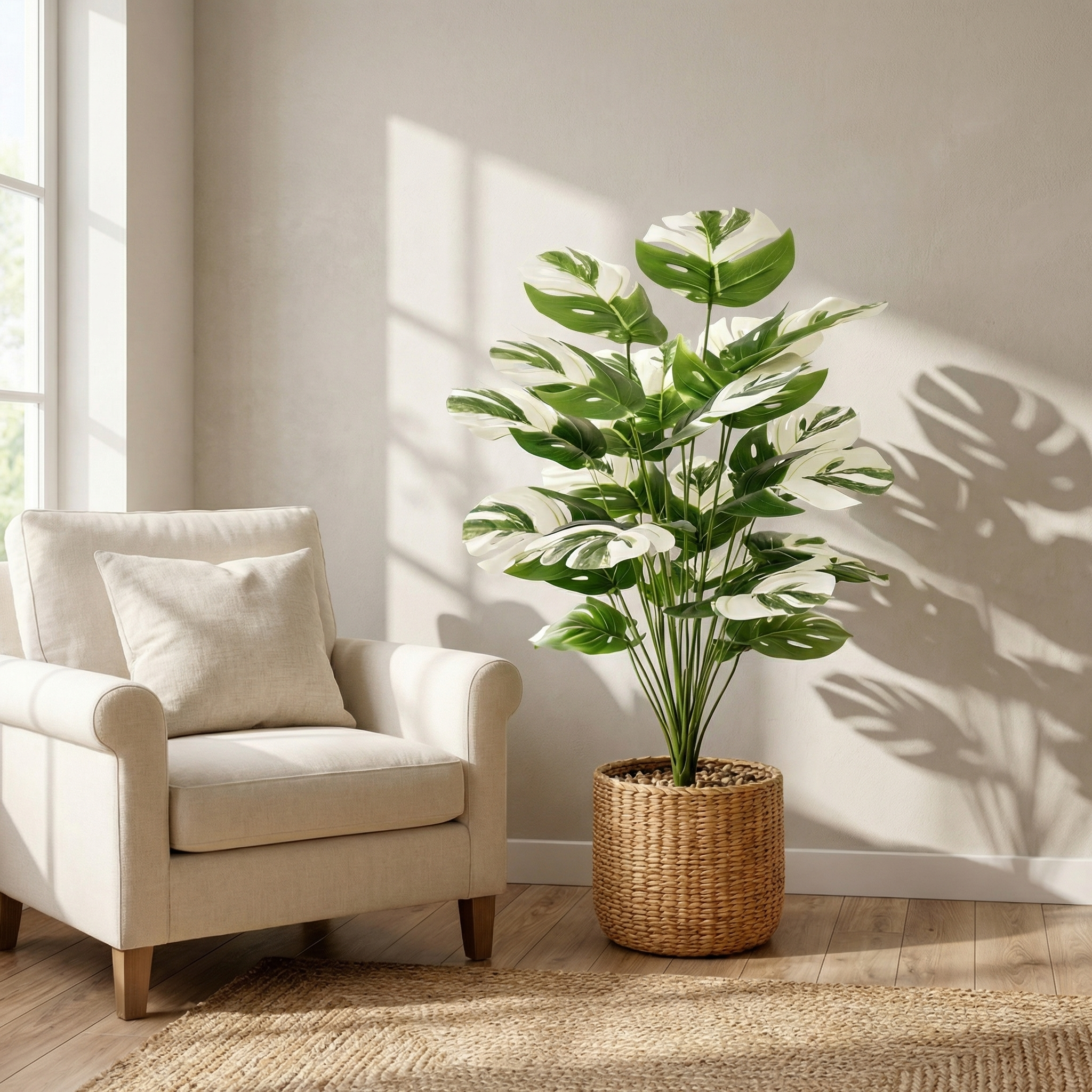 80cm Faux Variegated Monstera Plant in Pot – 24-Head Artificial Greenery for Living Room, Bedroom, Entryway & Office